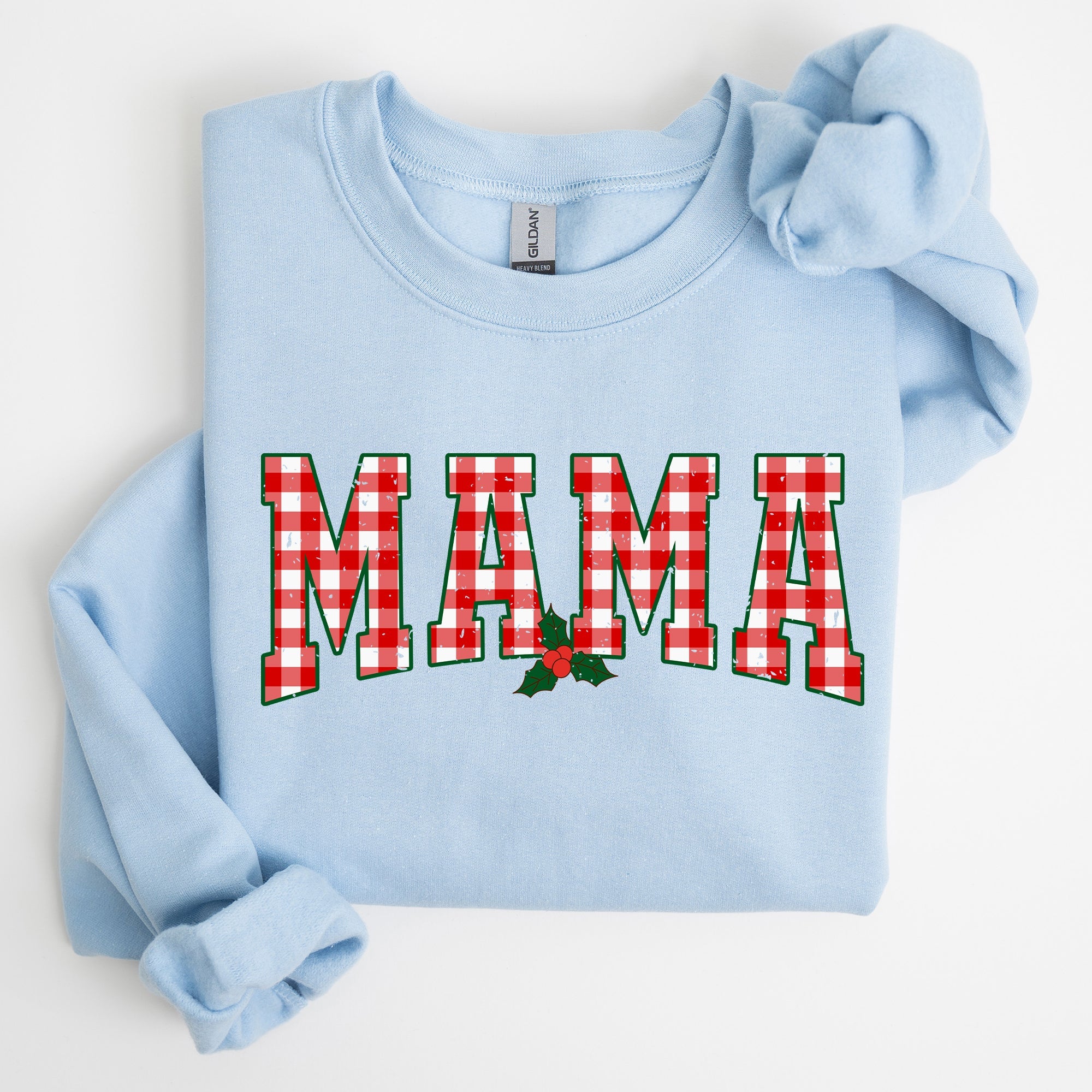 Mama Red Checkered Christmas Plaid Holly Winter Santa Xmas Festive Cozy Sweatshirt