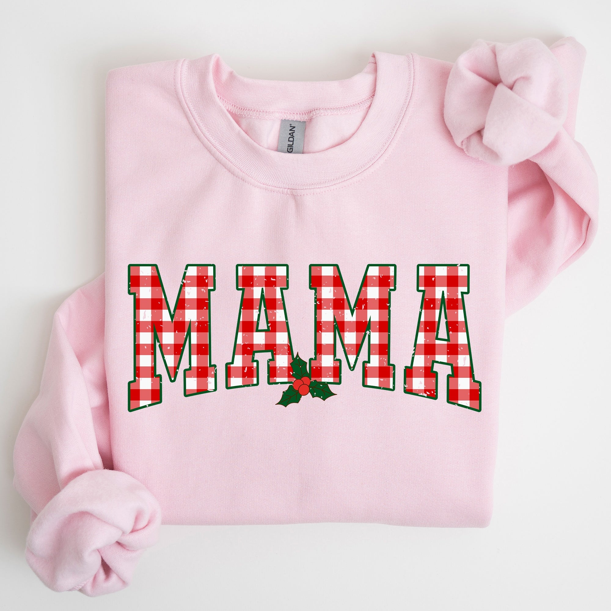 Mama Red Checkered Christmas Plaid Holly Winter Santa Xmas Festive Cozy Sweatshirt
