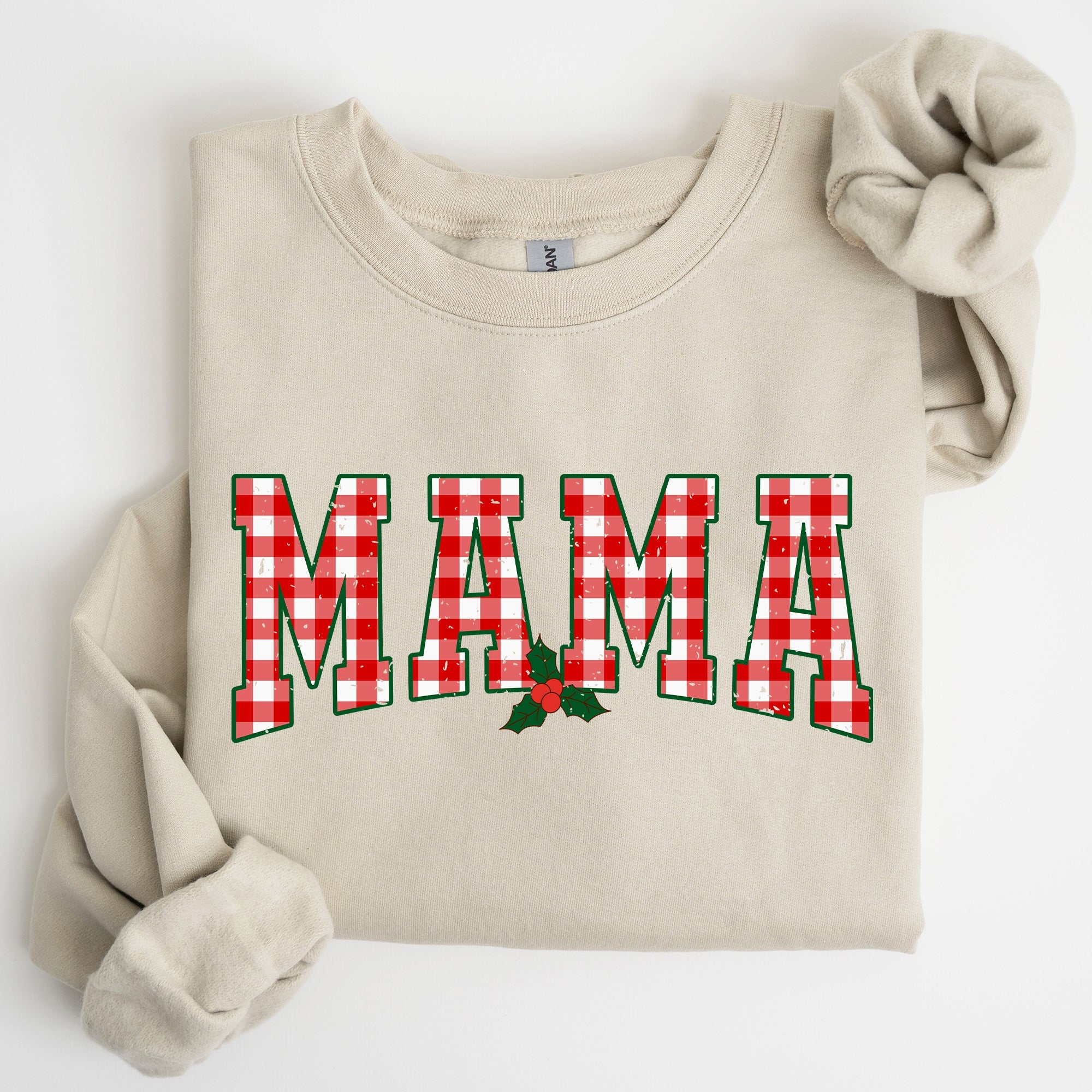 Mama Red Checkered Christmas Plaid Holly Winter Santa Xmas Festive Cozy Sweatshirt