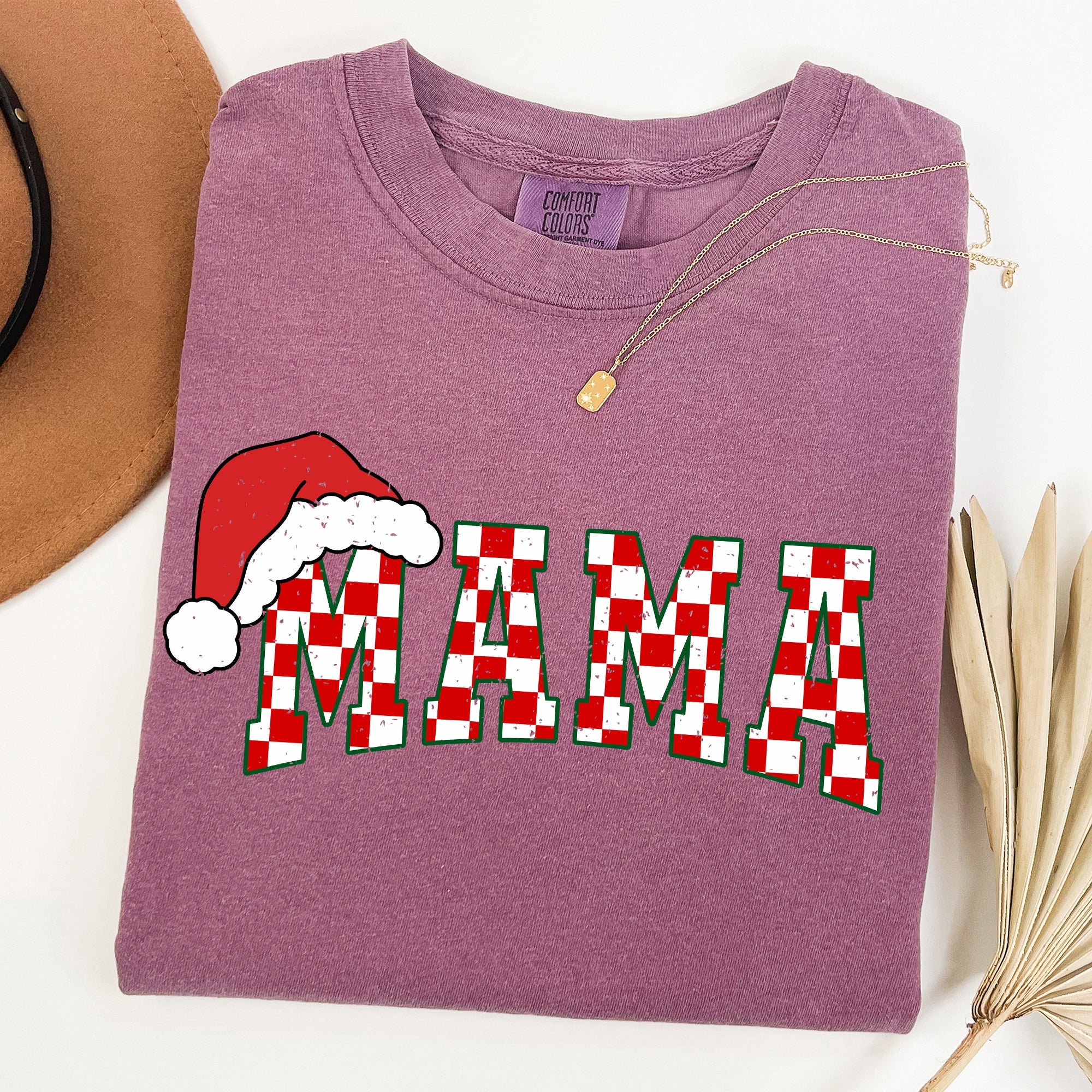 Mama Red Checkered Christmas Plaid Santa Winter Xmas Cozy Vintage Comfort Colors Tee