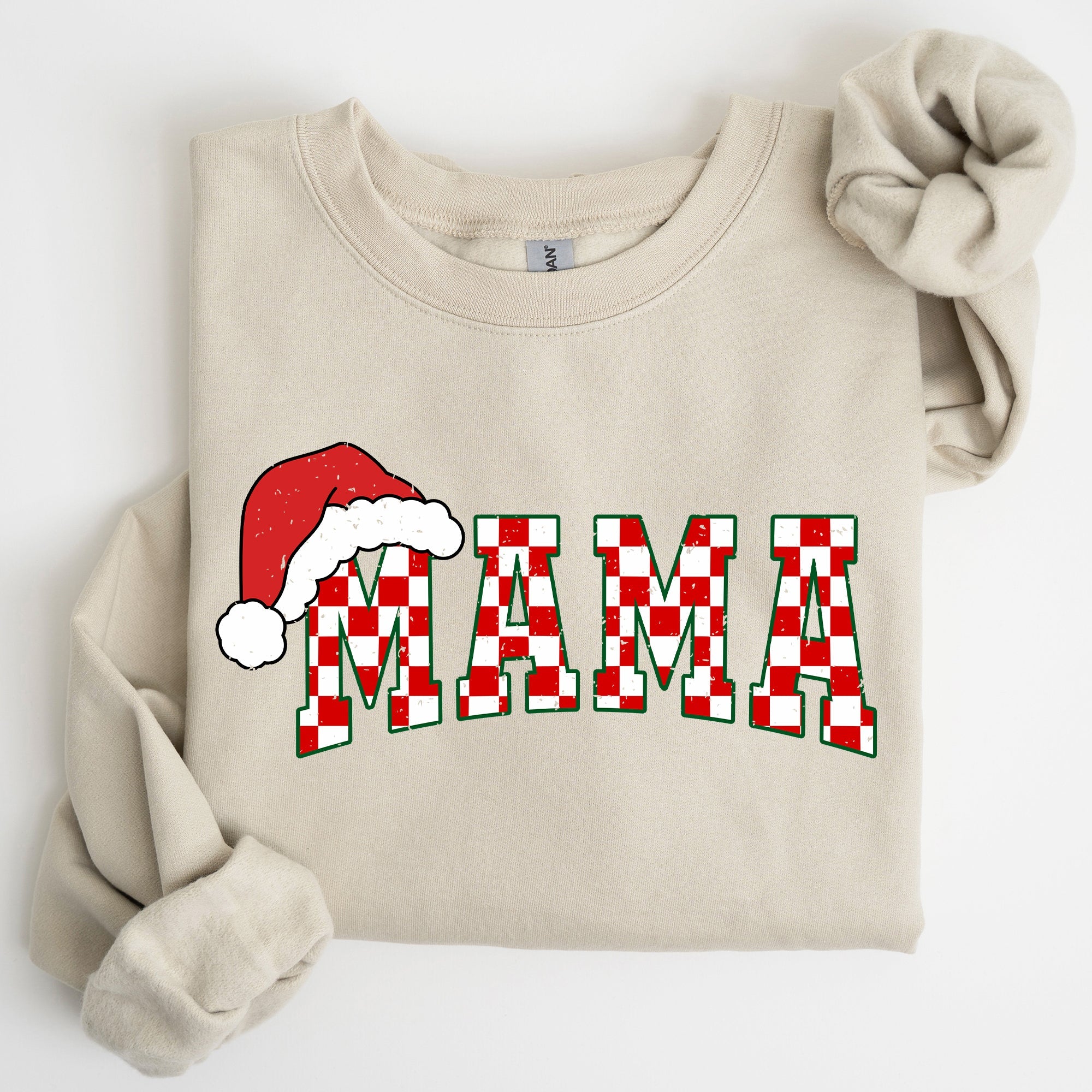 Mama Red Checkered Christmas Plaid Santa Winter Xmas Cozy Holiday Spirit Sweatshirt