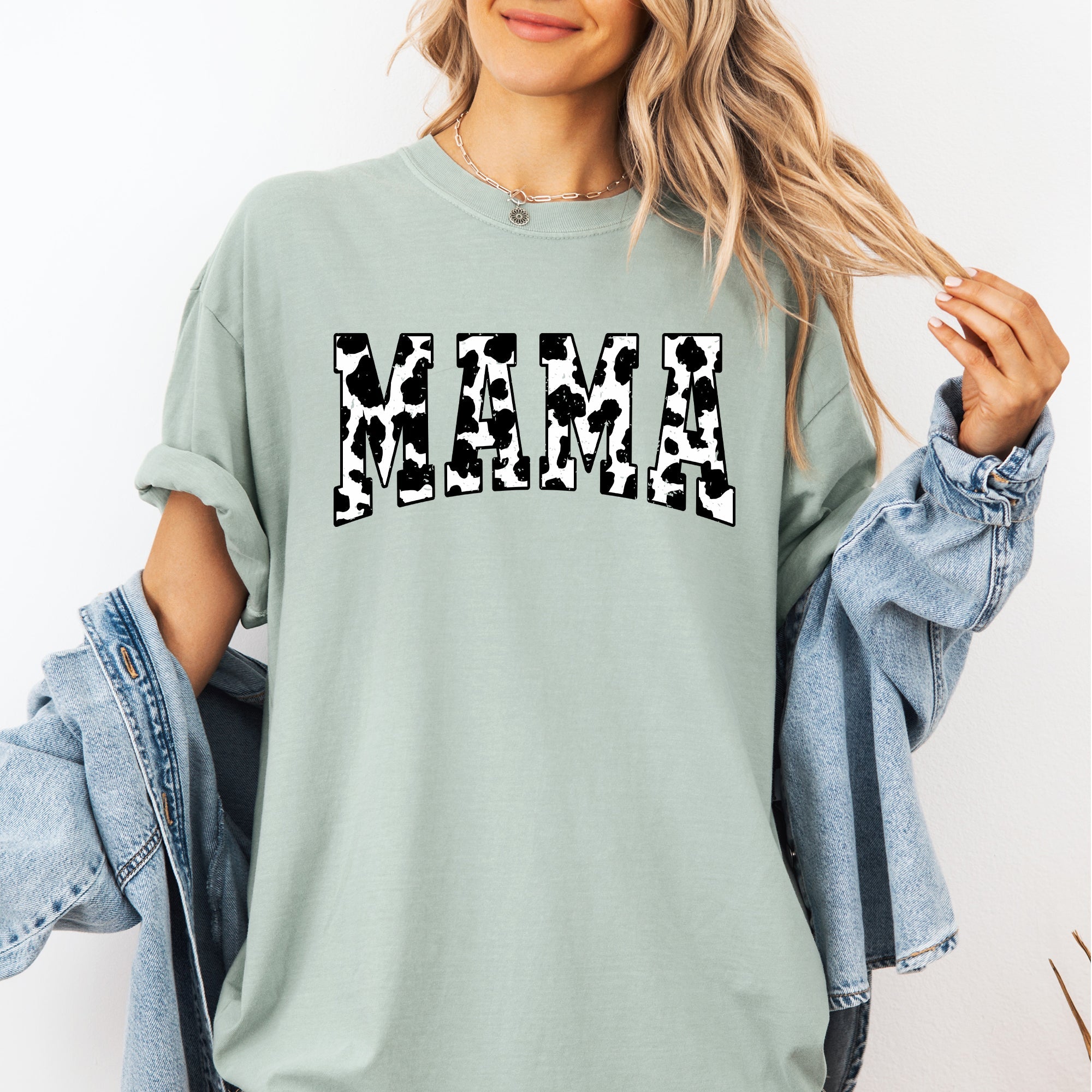 Mama Retro Cow Print Varsity Vintage-Inspired Mother's Day Edition For Moms Comfort Colors Tee