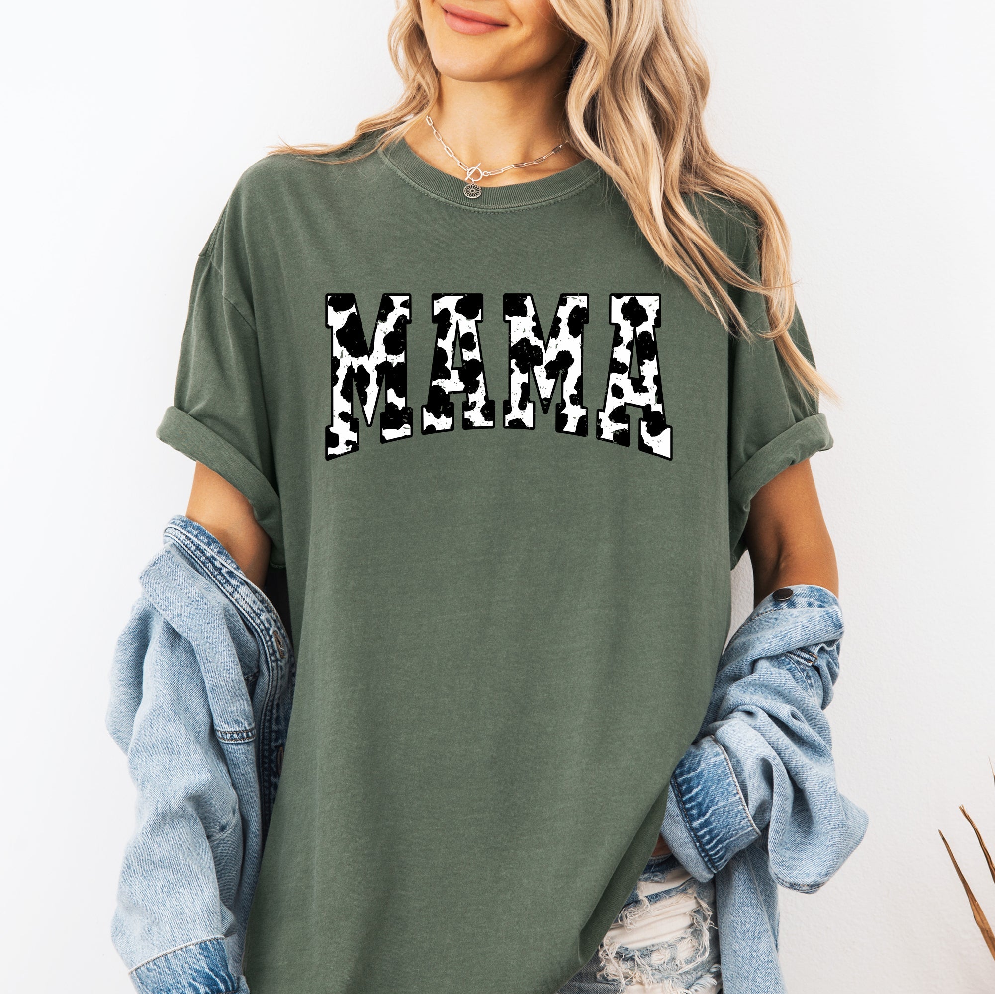 Mama Retro Cow Print Varsity Vintage-Inspired Mother's Day Edition For Moms Comfort Colors Tee