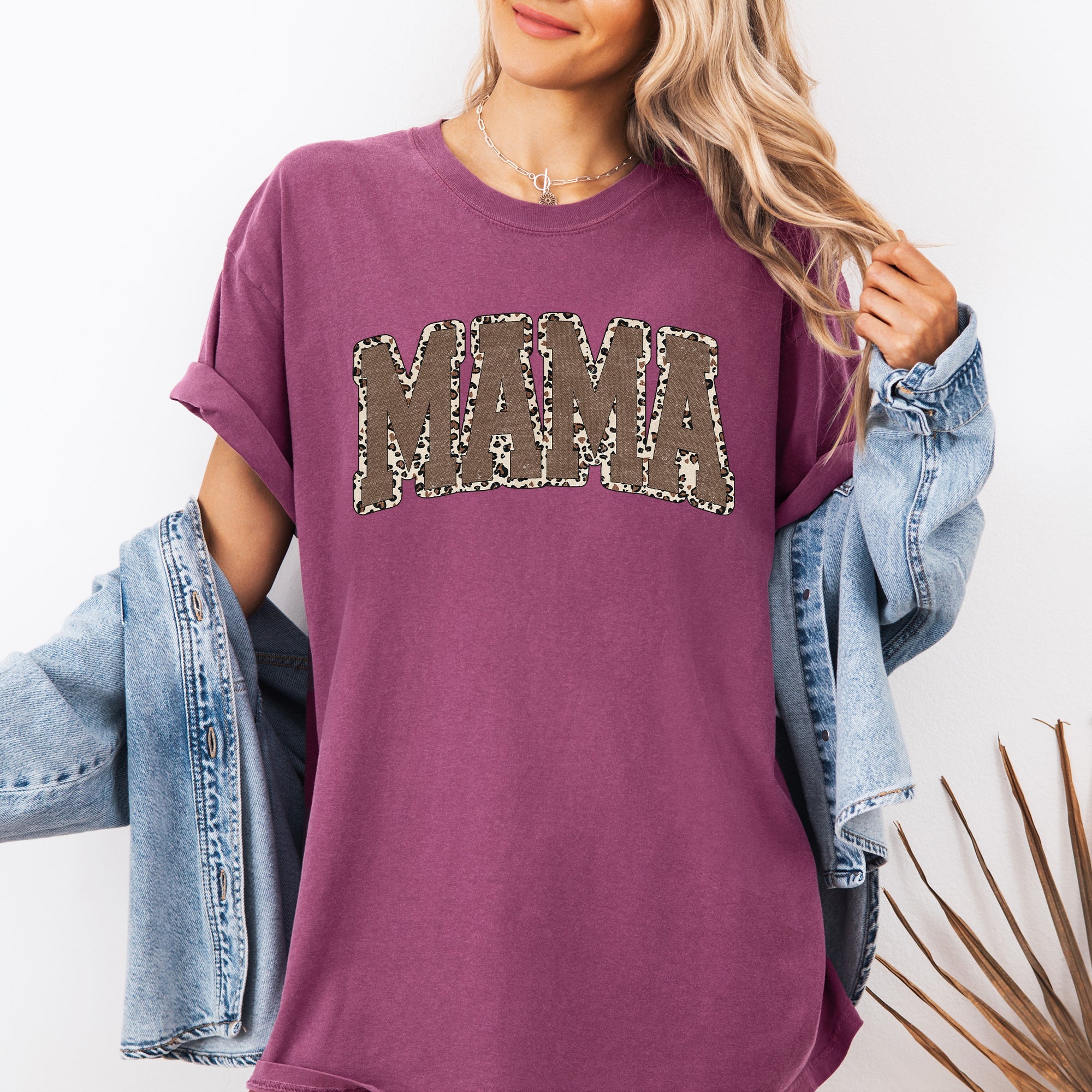 Mama Textured Leopard Print Retro Varsity Style Mother's Day Graphic Comfort Colors Tee