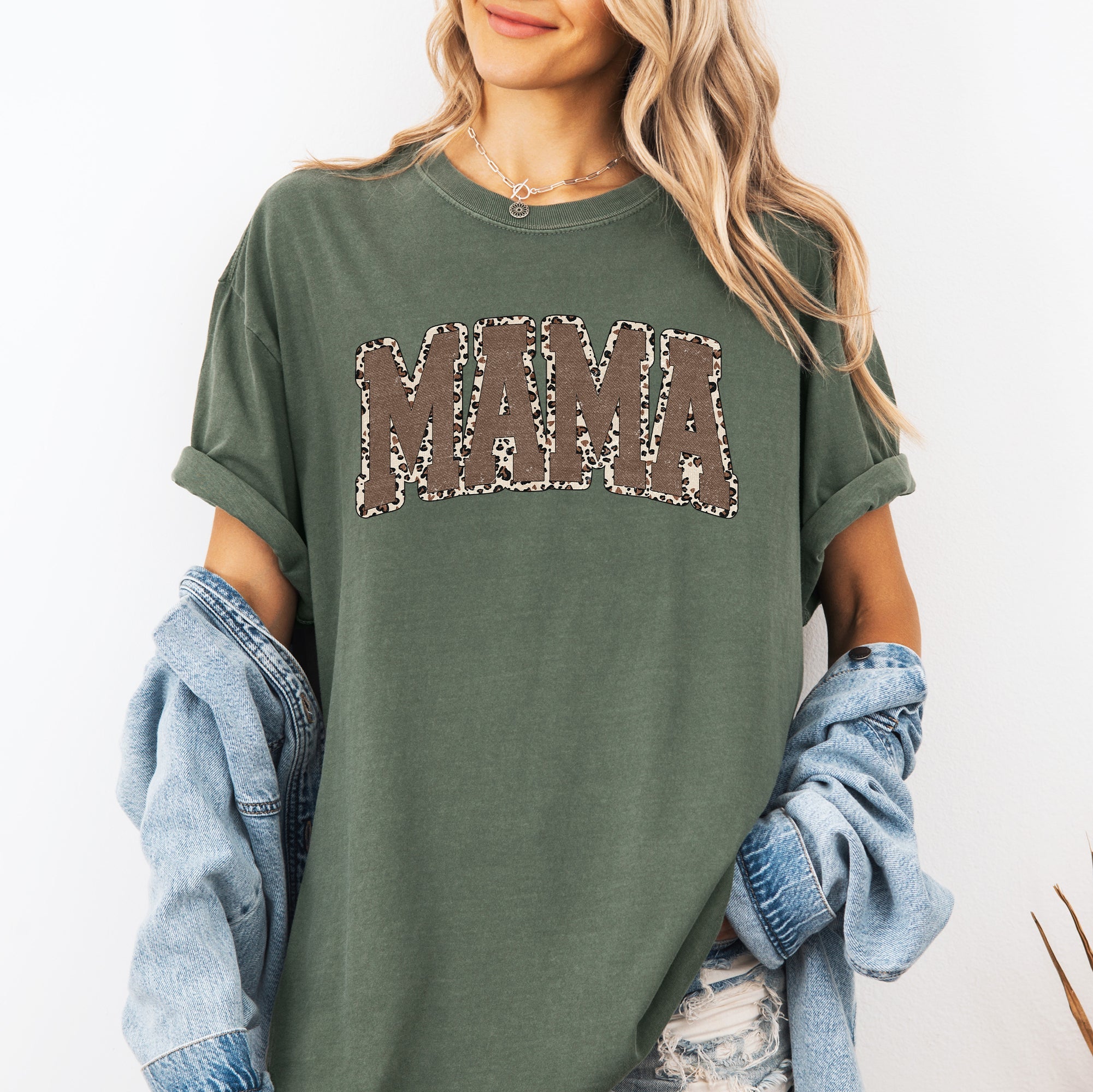 Mama Textured Leopard Print Retro Varsity Style Mother's Day Graphic Comfort Colors Tee