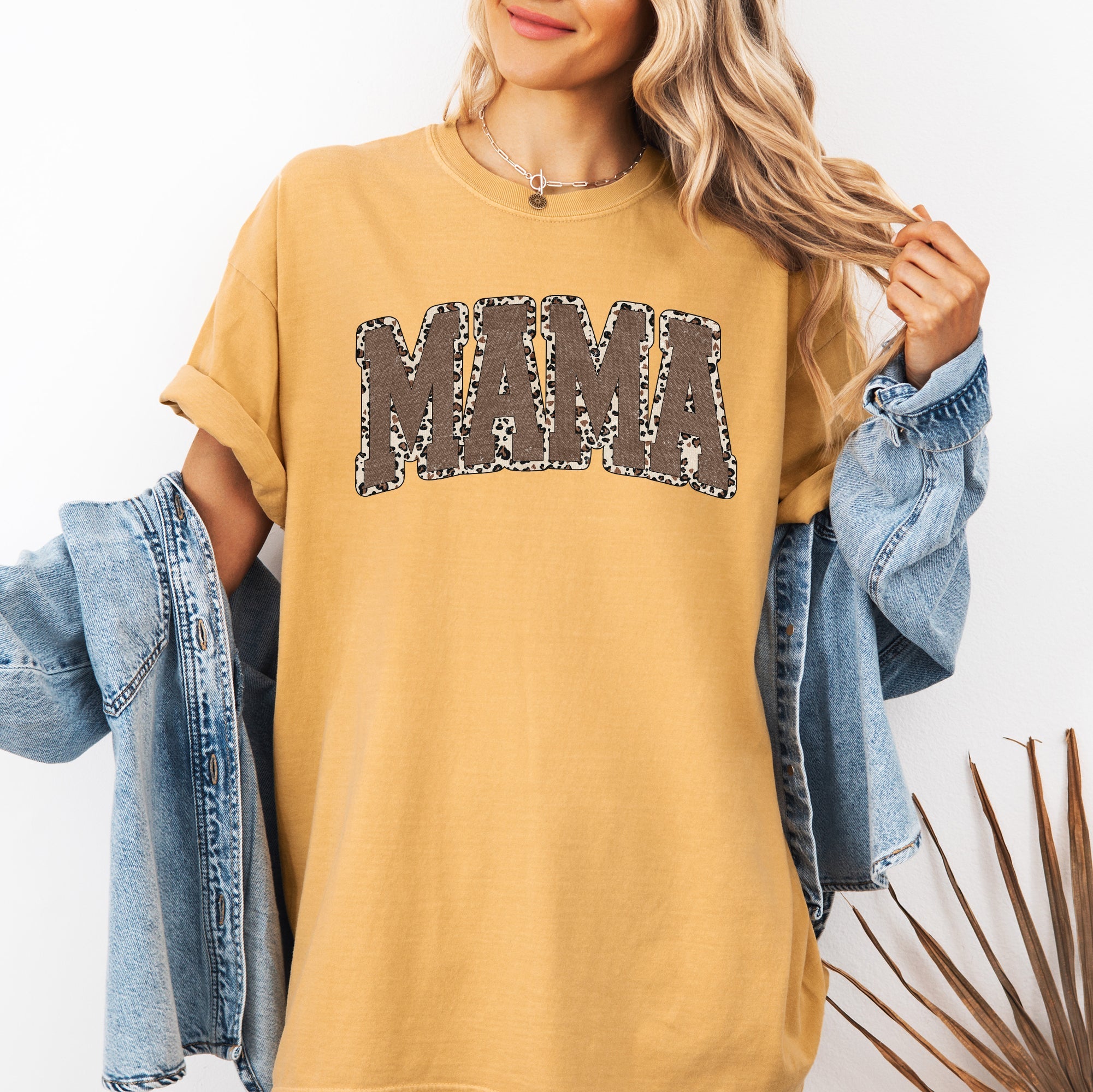 Mama Textured Leopard Print Retro Varsity Style Mother's Day Graphic Comfort Colors Tee