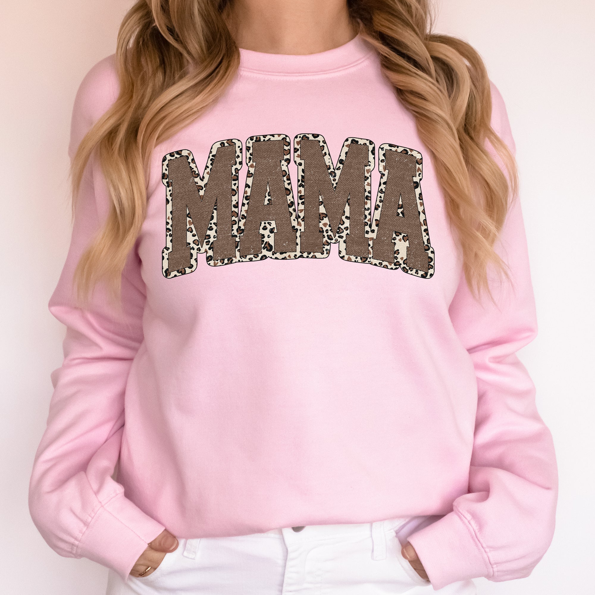 Mama Textured Leopard Print Mother's Day Retro Varsity Cozy Casual Classic Sweatshirt