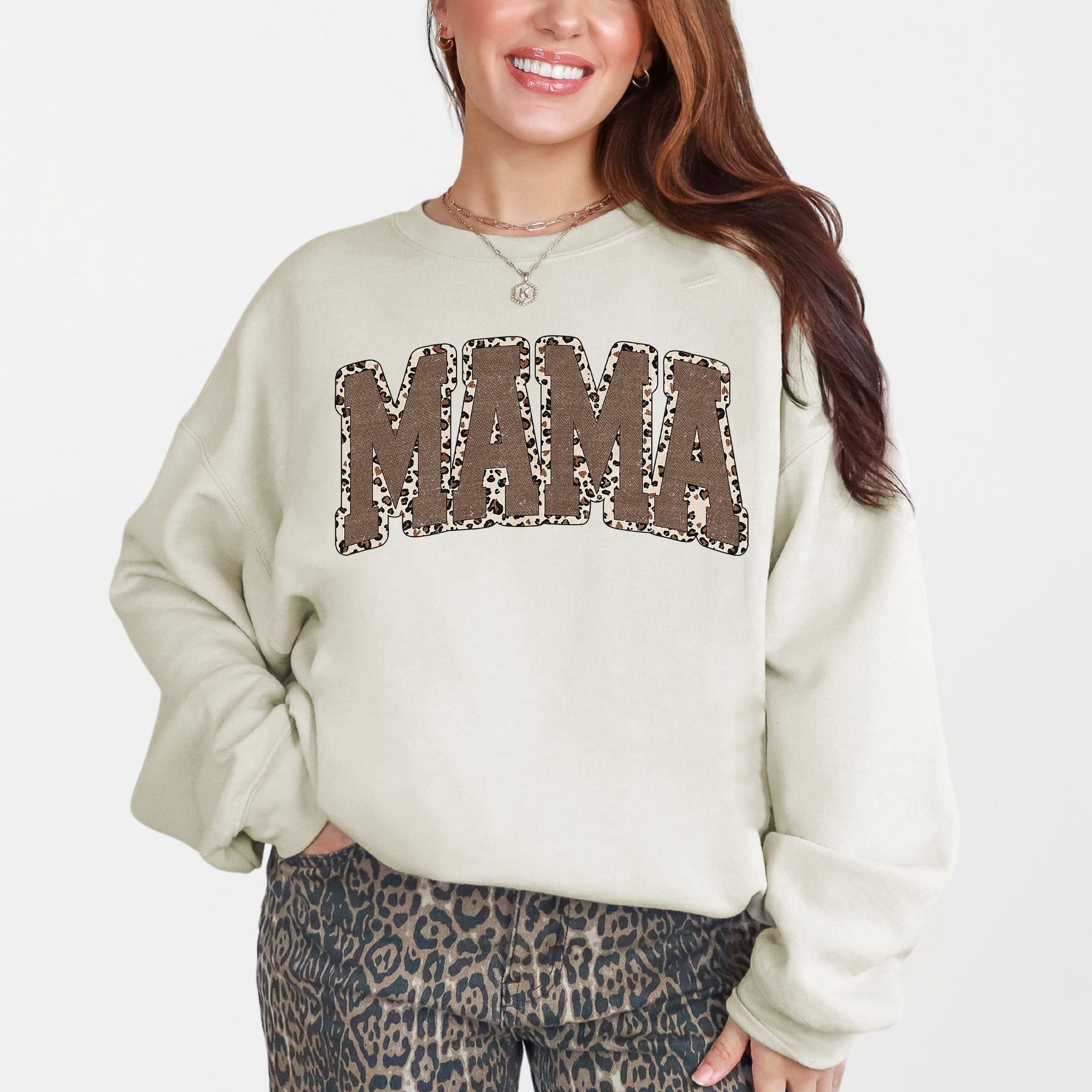 Mama Textured Leopard Print Mother's Day Retro Varsity Cozy Casual Classic Sweatshirt