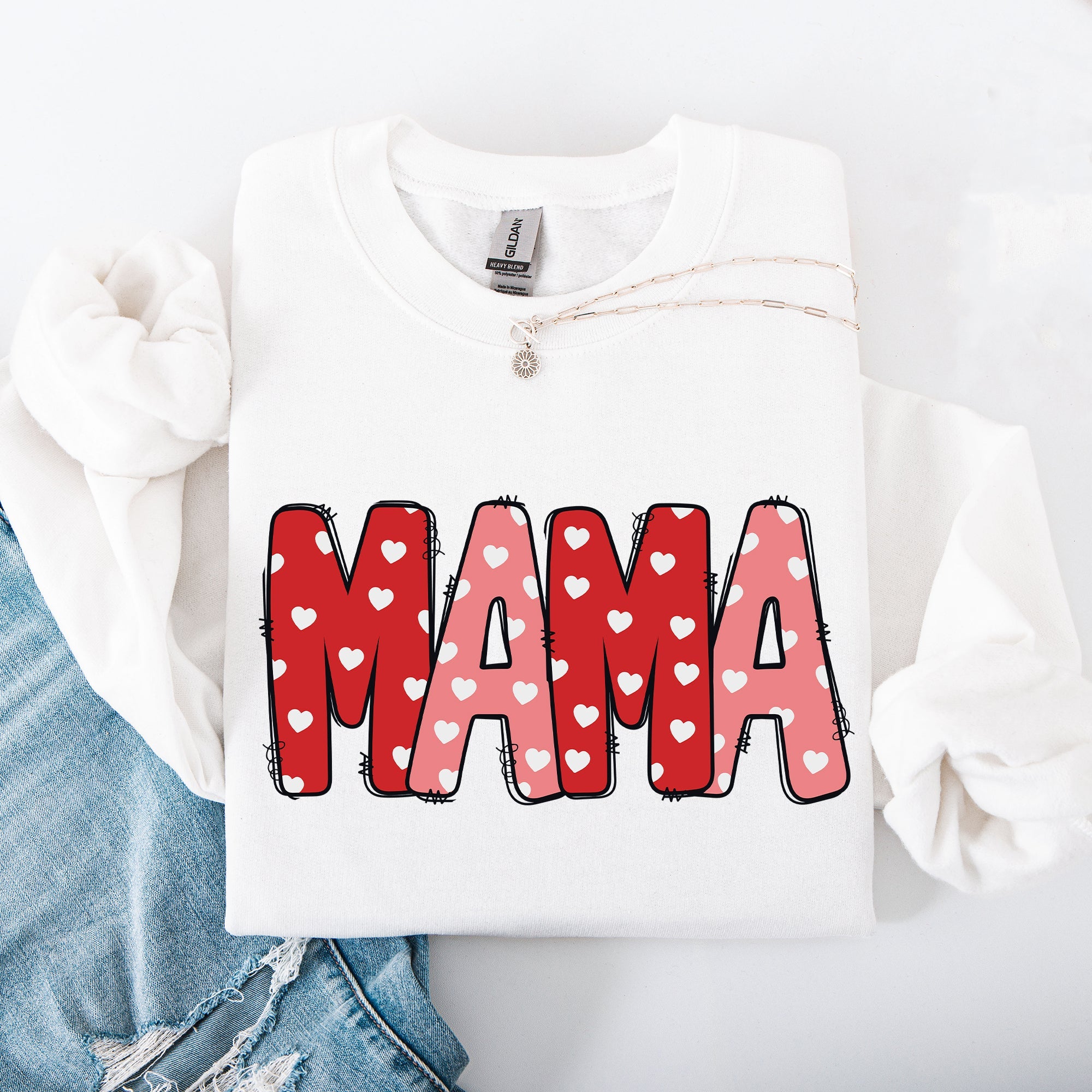 Mama Valentine's Day Hearts Cozy Love You Always Edition For Moms Premium Comfort Sweatshirt