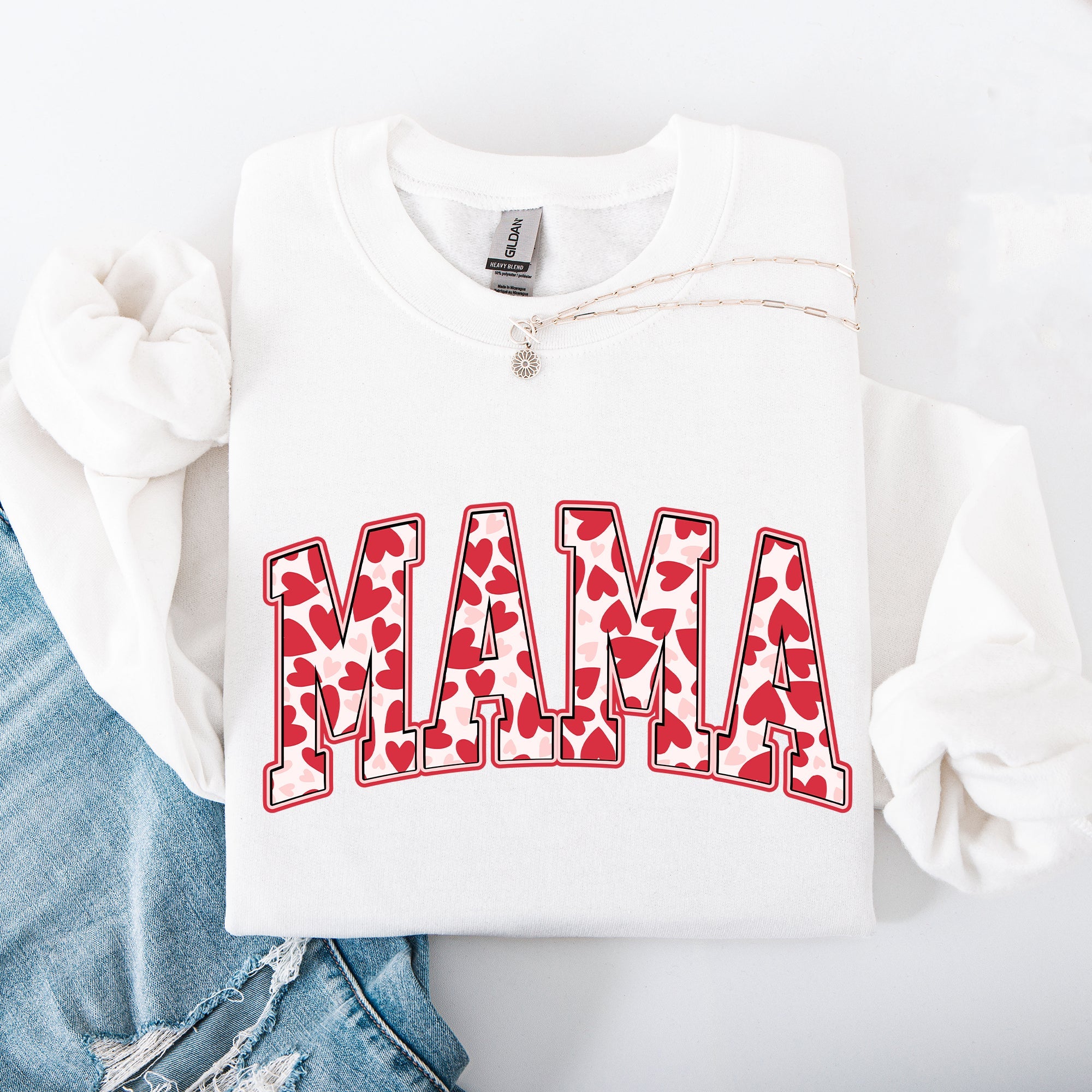Mama Valentine's Day Hearts And Love Celebration For Moms Cozy Comfy Everyday Sweatshirt