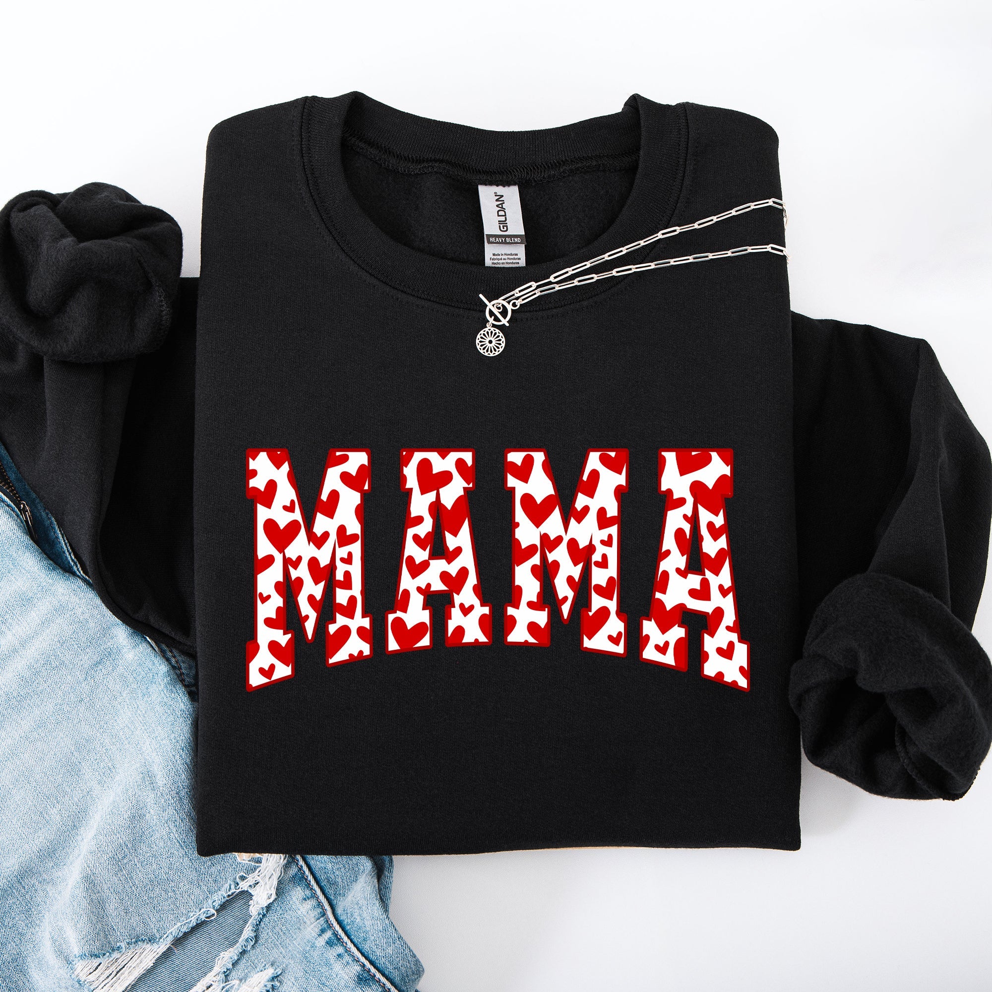Mama Valentine's Day Varsity Hearts Love Cozy Fleece Premium Soft Warm Everyday Comfort Sweatshirt
