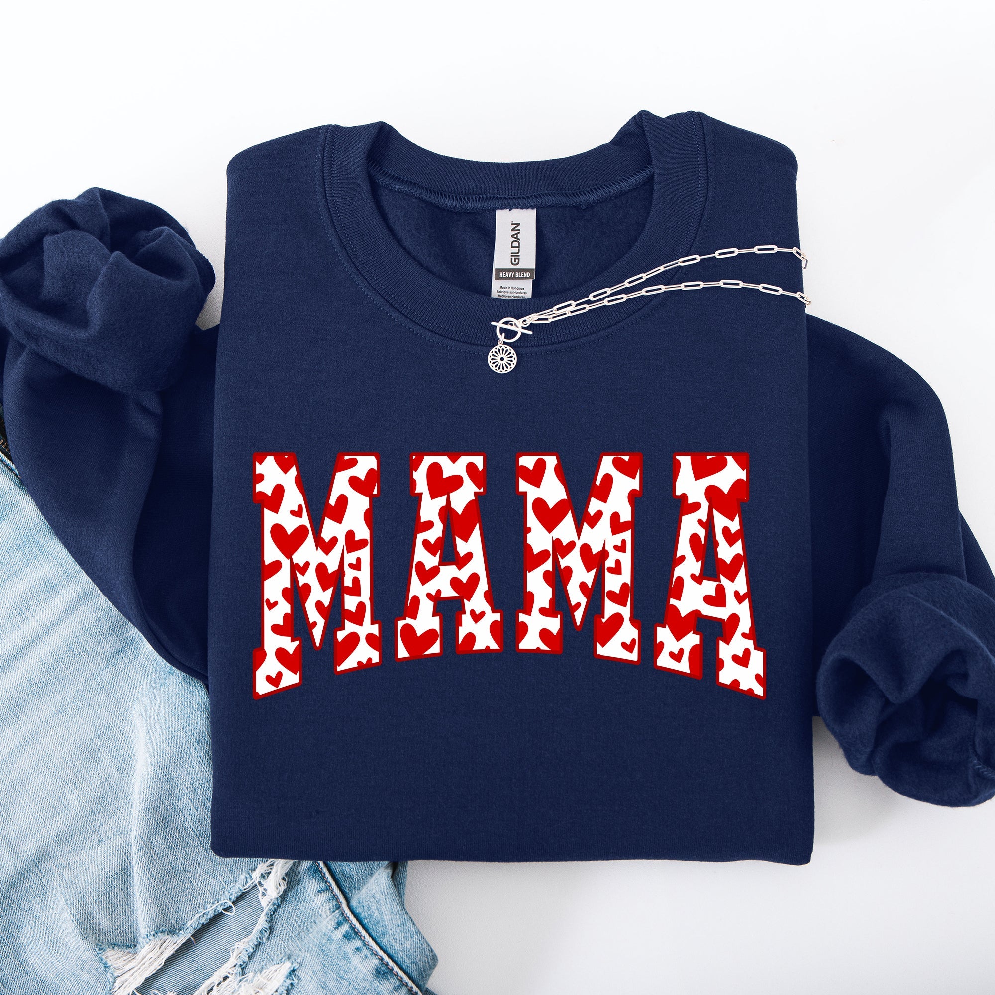 Mama Valentine's Day Varsity Hearts Love Cozy Fleece Premium Soft Warm Everyday Comfort Sweatshirt