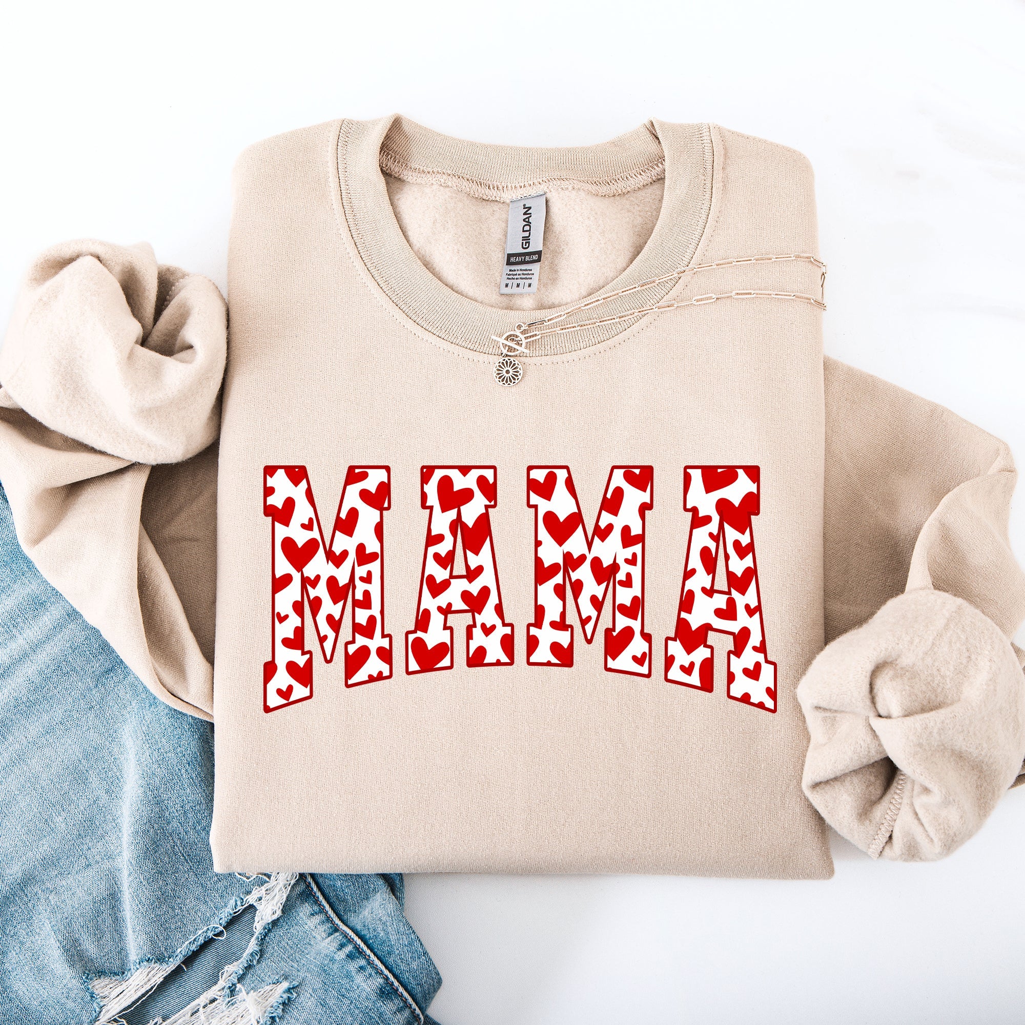 Mama Valentine's Day Varsity Hearts Love Cozy Fleece Premium Soft Warm Everyday Comfort Sweatshirt