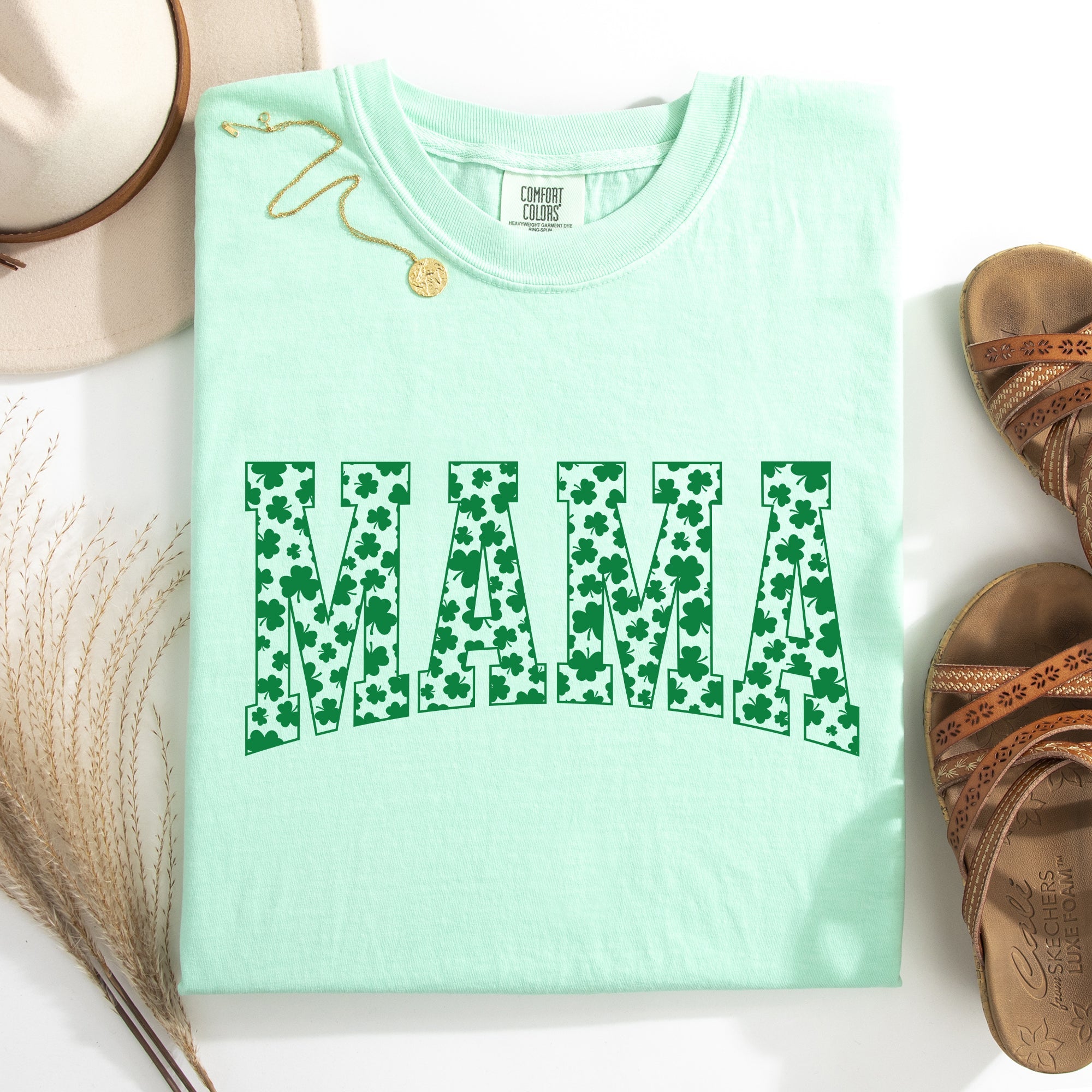 Mama Varsity Leprechaun St Patrick's Day Shamrock Clover Lucky Comfort Colors Tee