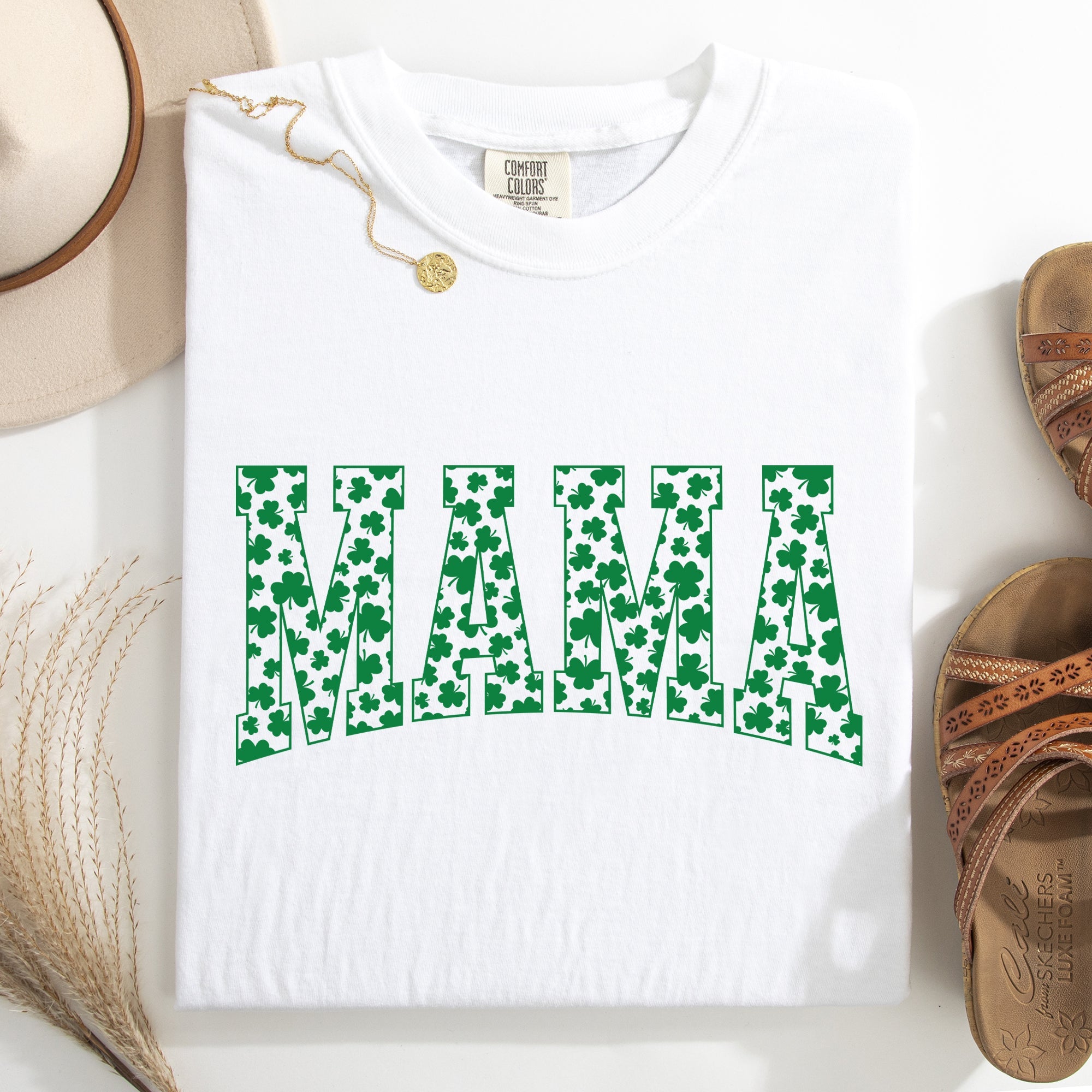 Mama Varsity Leprechaun St Patrick's Day Shamrock Clover Lucky Comfort Colors Tee