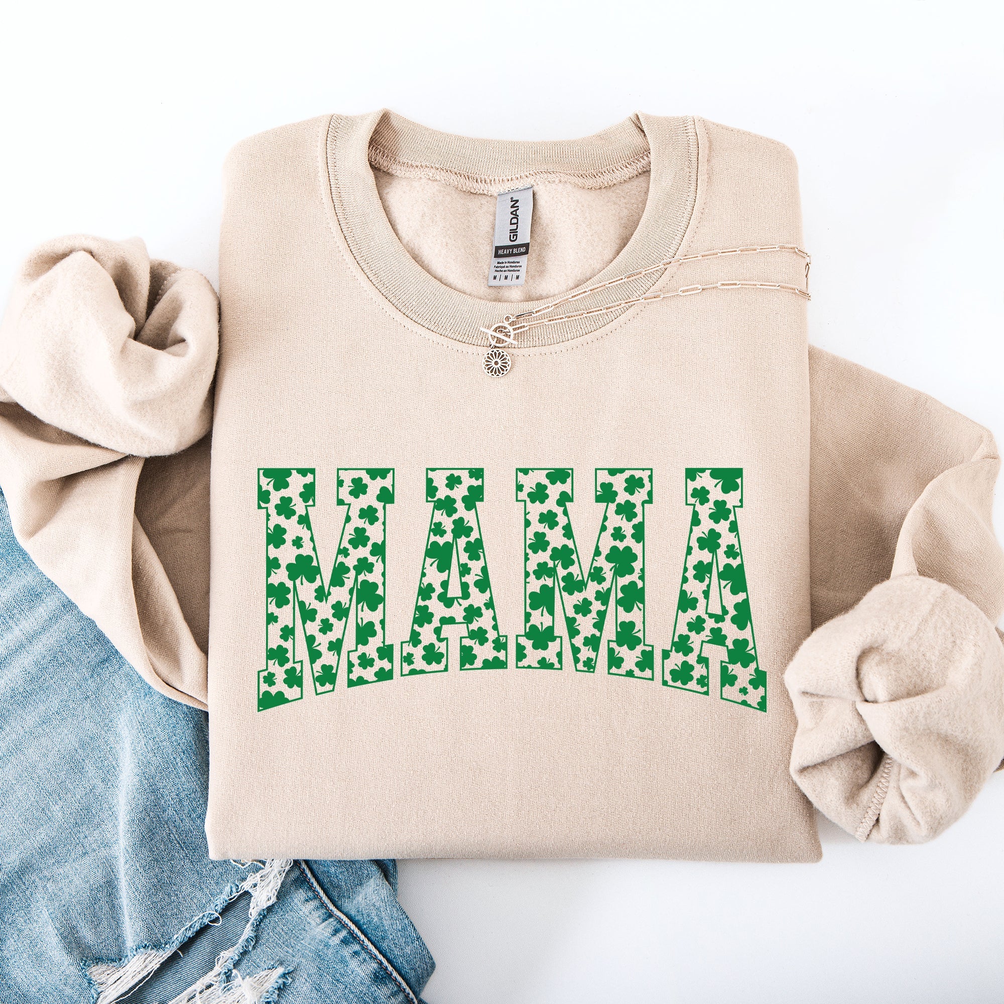 Mama Varsity Collegiate St Patrick's Day Shamrock Clover Lucky Leprechaun Sweatshirt