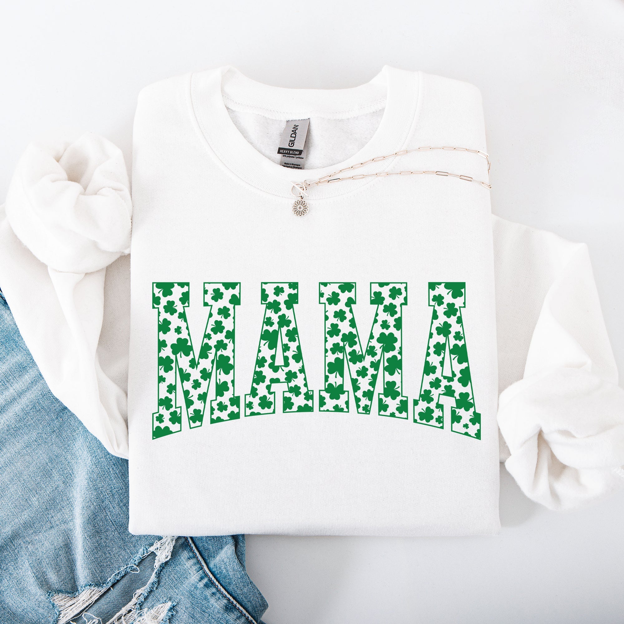 Mama Varsity Collegiate St Patrick's Day Shamrock Clover Lucky Leprechaun Sweatshirt