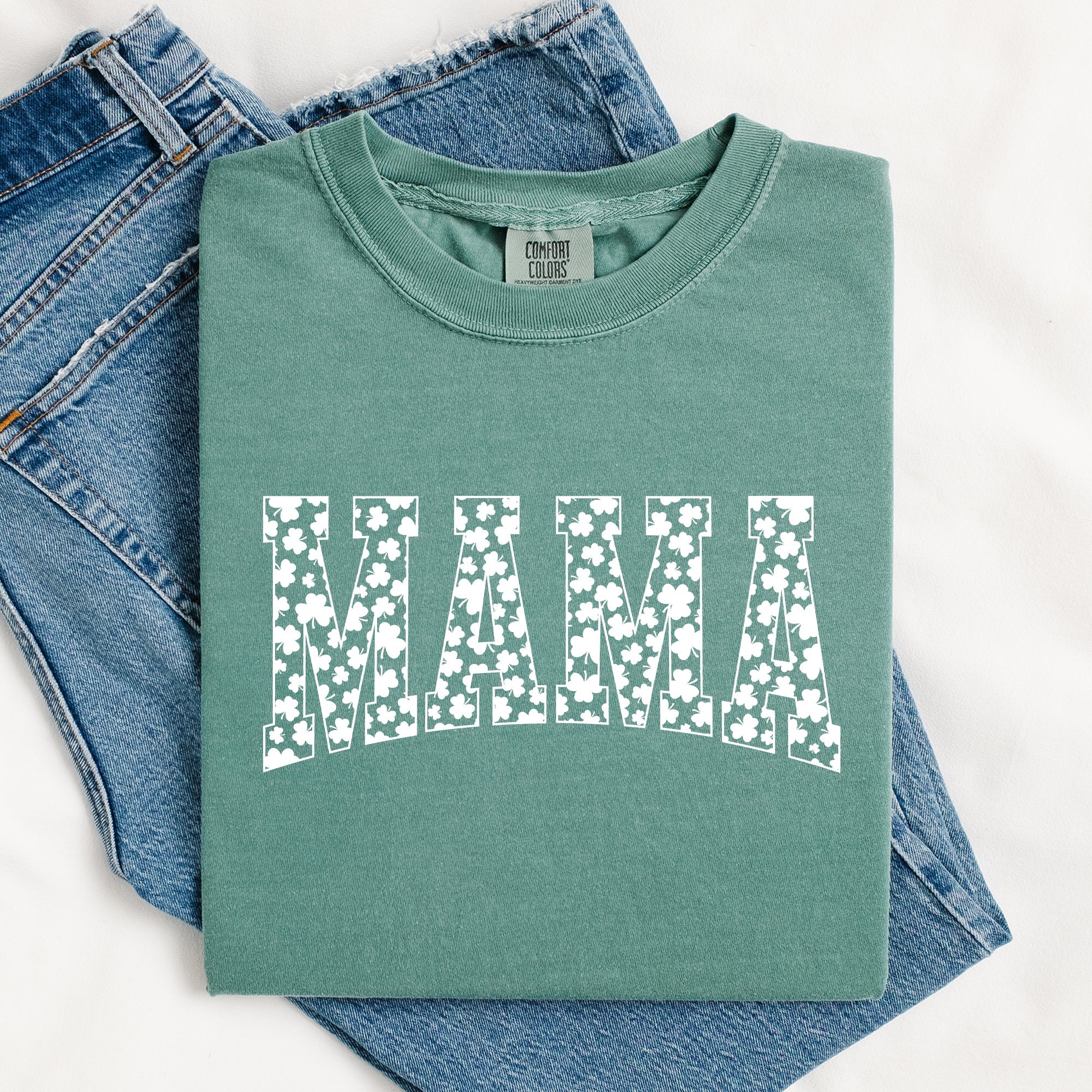 Mama Varsity Leprechaun St Patrick's Day Shamrock Clover Lucky Comfort Colors Tee