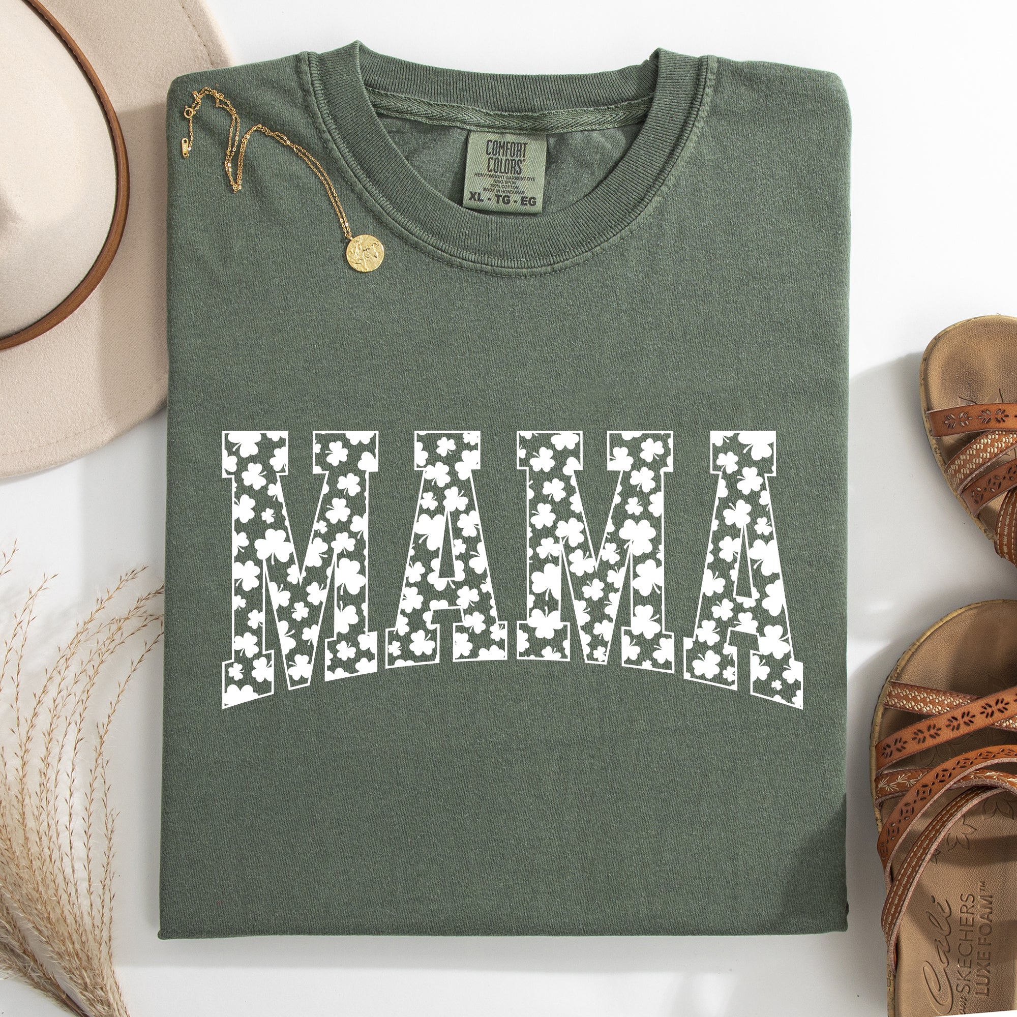 Mama Varsity Leprechaun St Patrick's Day Shamrock Clover Lucky Comfort Colors Tee
