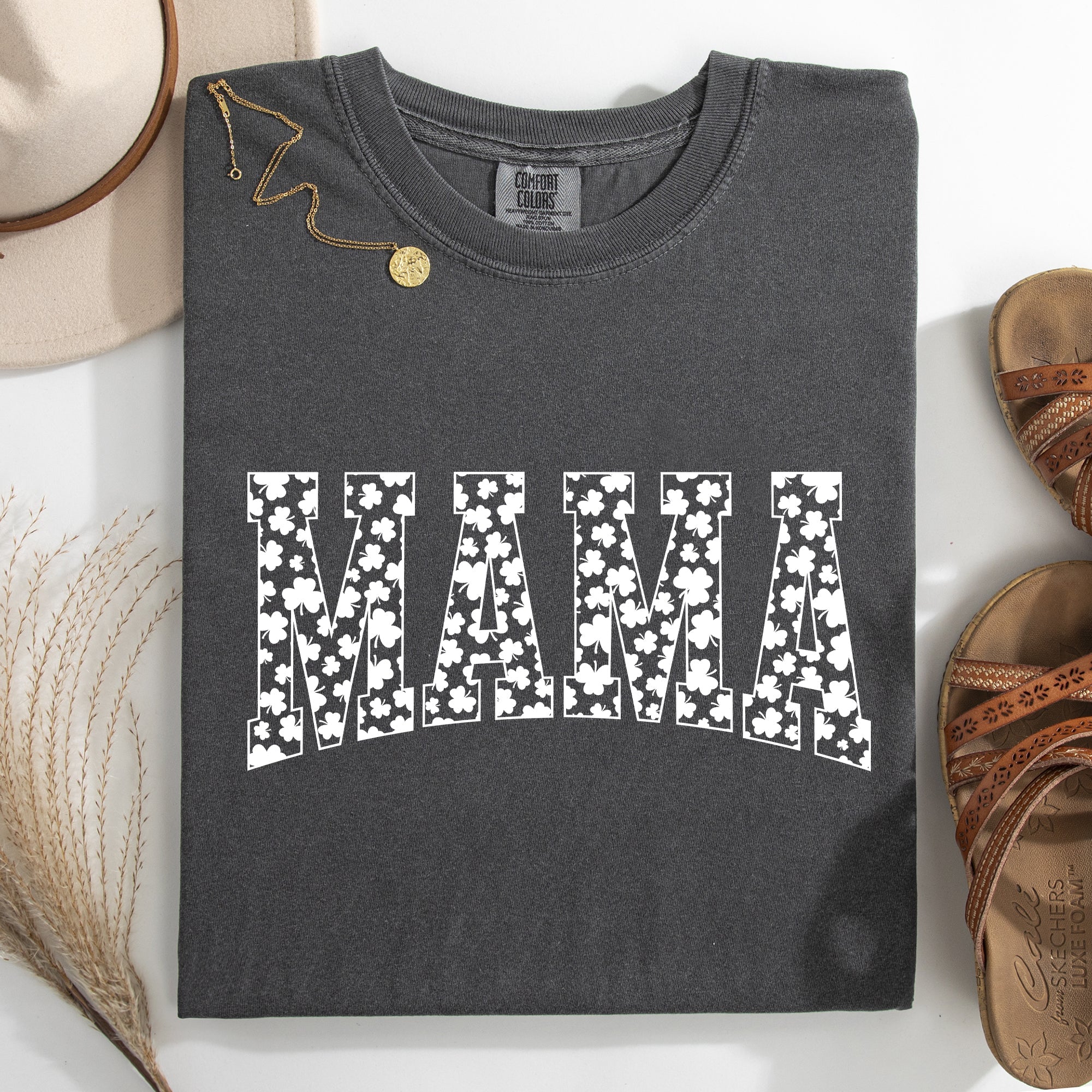 Mama Varsity Leprechaun St Patrick's Day Shamrock Clover Lucky Comfort Colors Tee