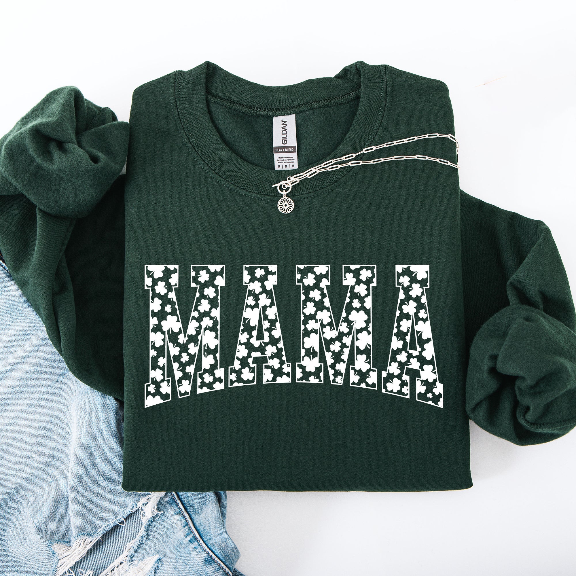Mama Varsity Collegiate St Patrick's Day Shamrock Clover Lucky Leprechaun Sweatshirt