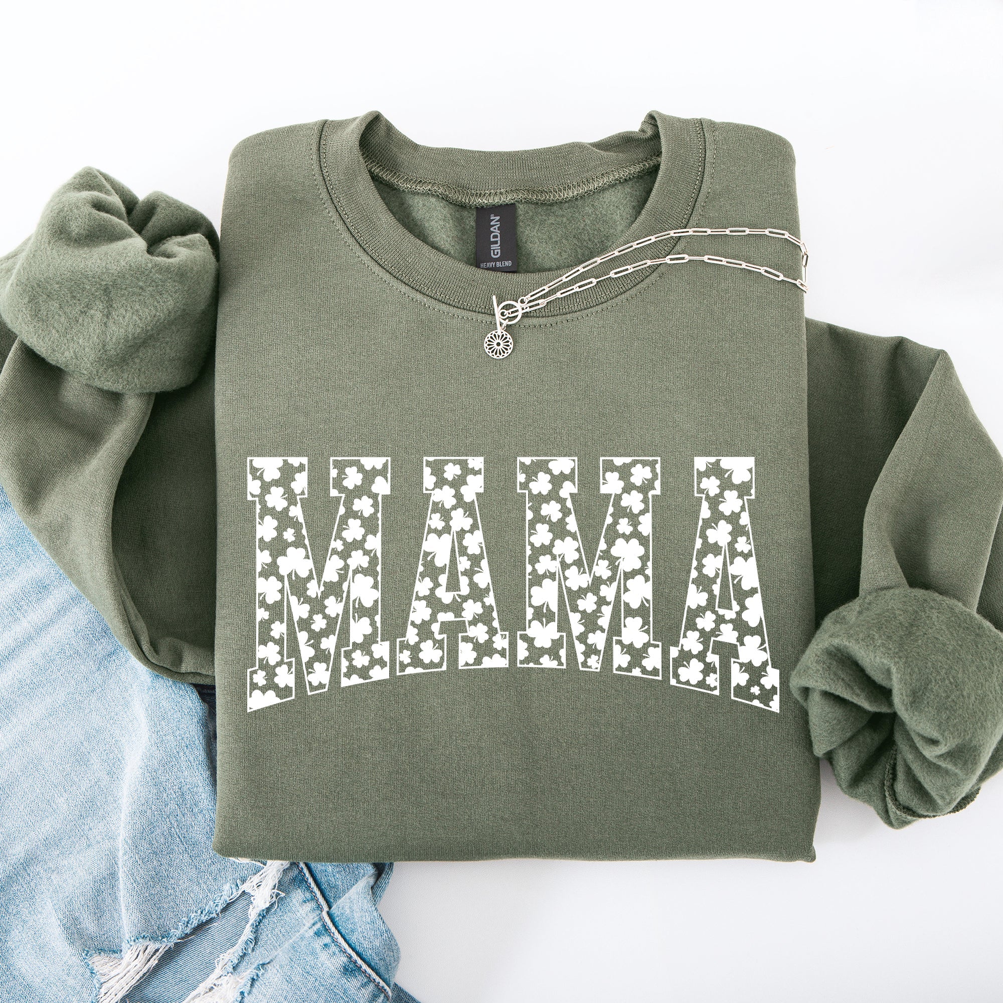 Mama Varsity Collegiate St Patrick's Day Shamrock Clover Lucky Leprechaun Sweatshirt
