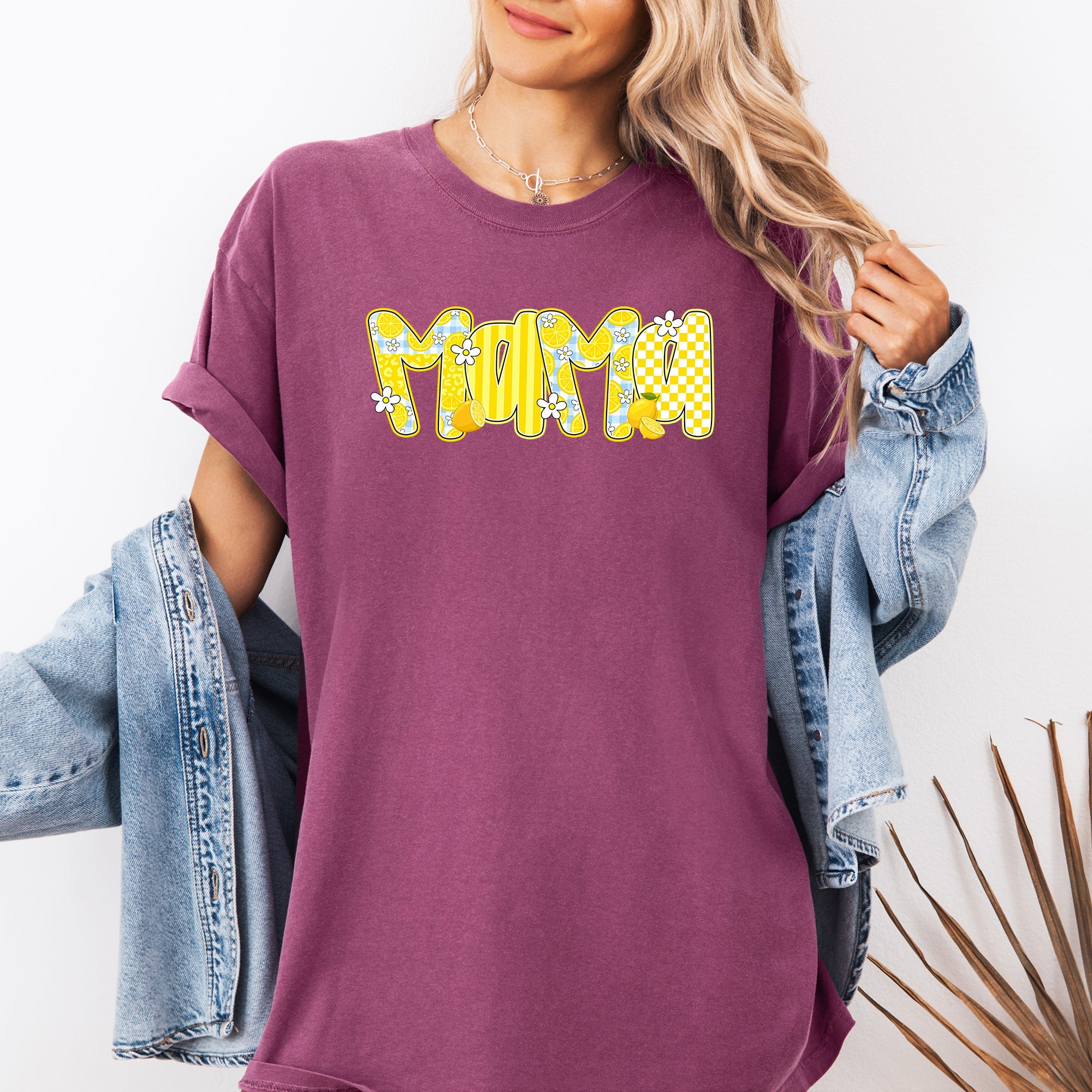 Mama Yellow Checkered Flowers Retro Vintage Floral Pattern Modern Nostalgia Comfort Colors Tee