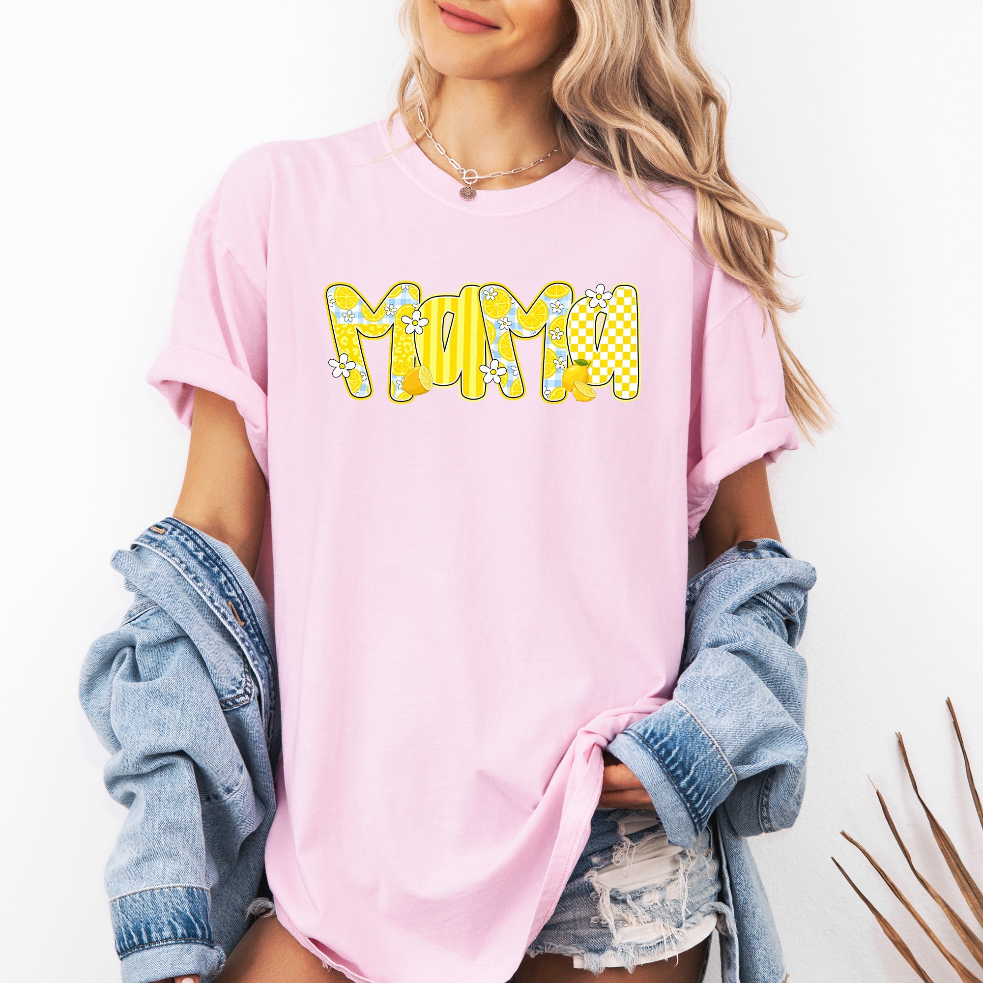 Mama Yellow Checkered Flowers Retro Vintage Floral Pattern Modern Nostalgia Comfort Colors Tee