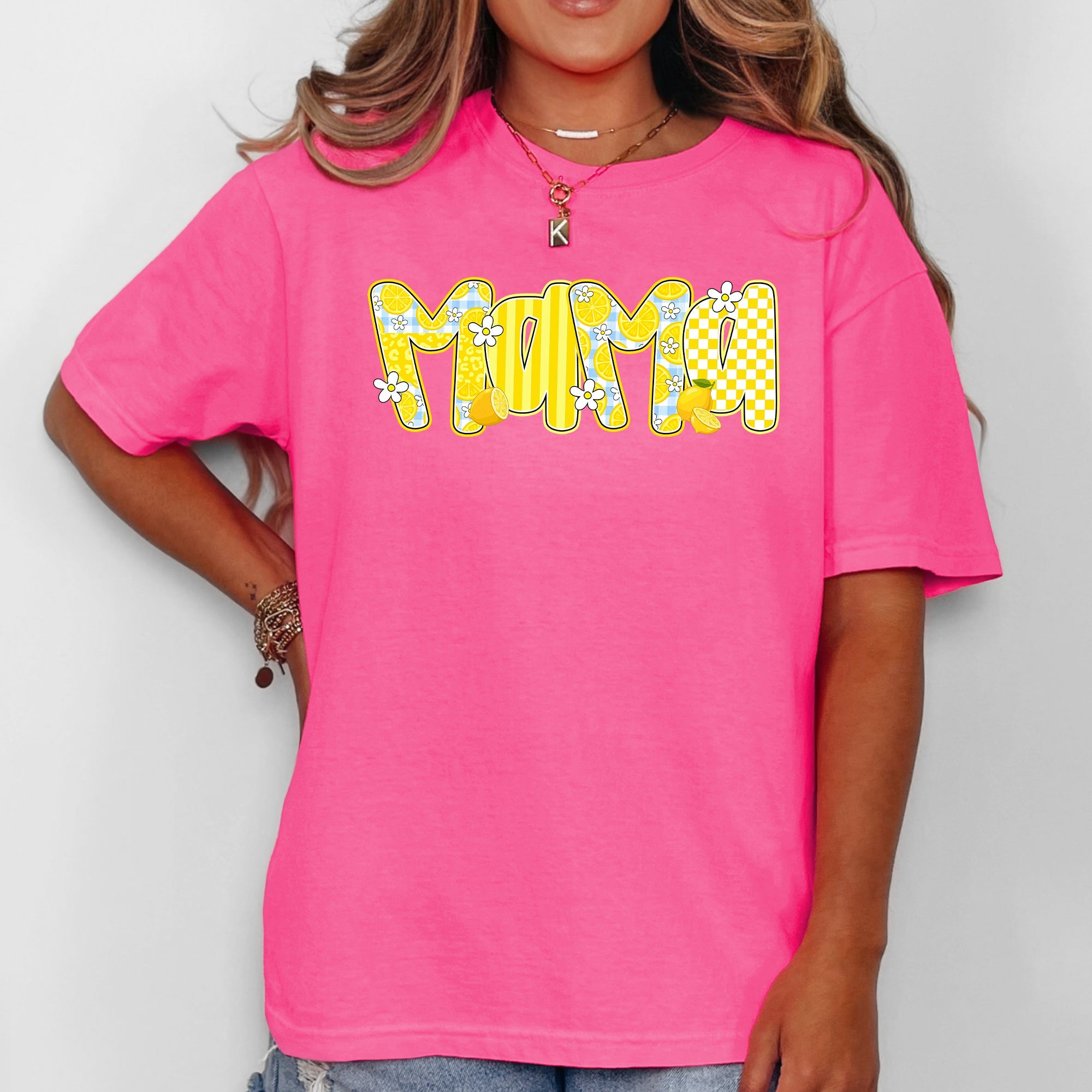 Mama Yellow Checkered Flowers Retro Vintage Floral Pattern Modern Nostalgia Comfort Colors Tee