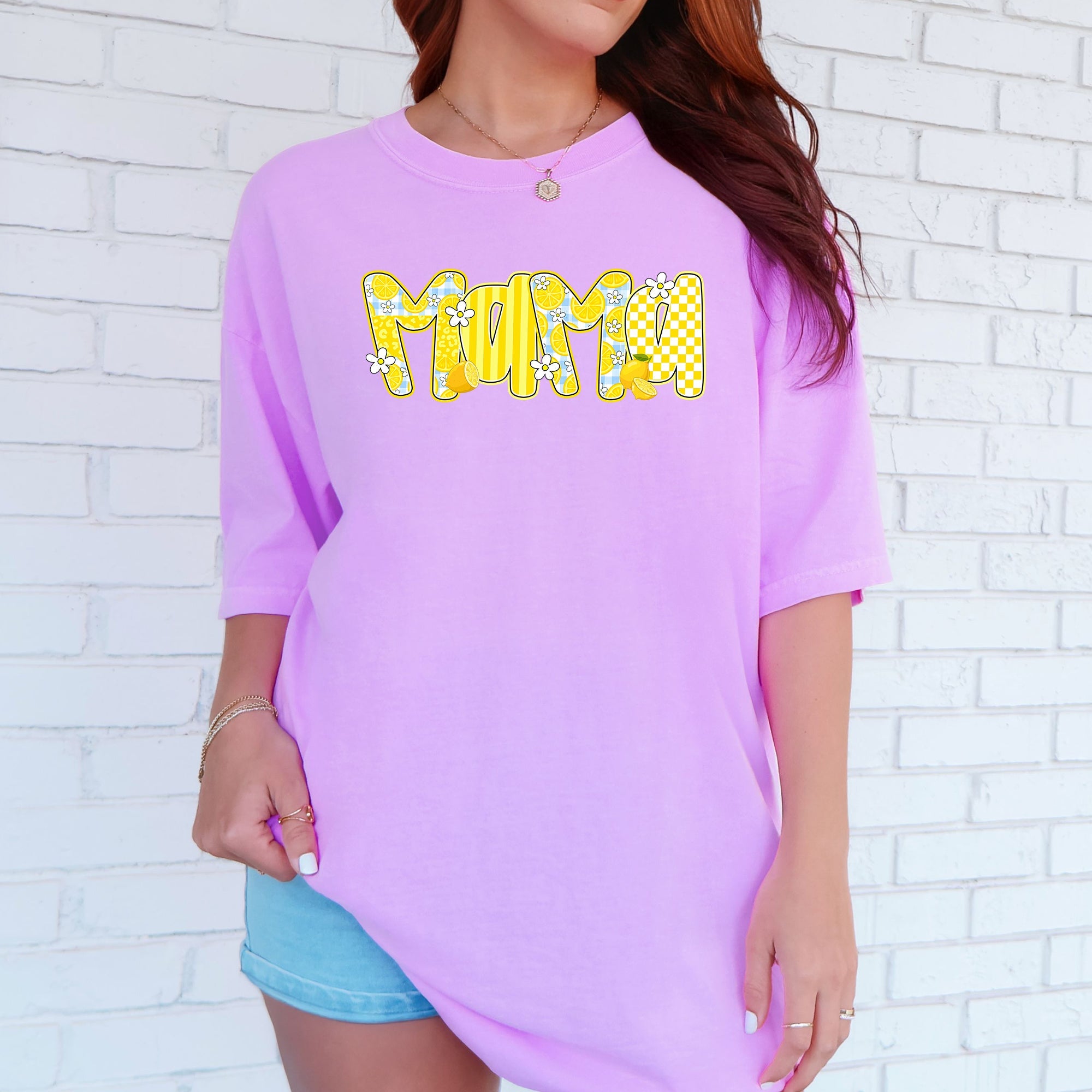 Mama Yellow Checkered Flowers Retro Vintage Floral Pattern Modern Nostalgia Comfort Colors Tee