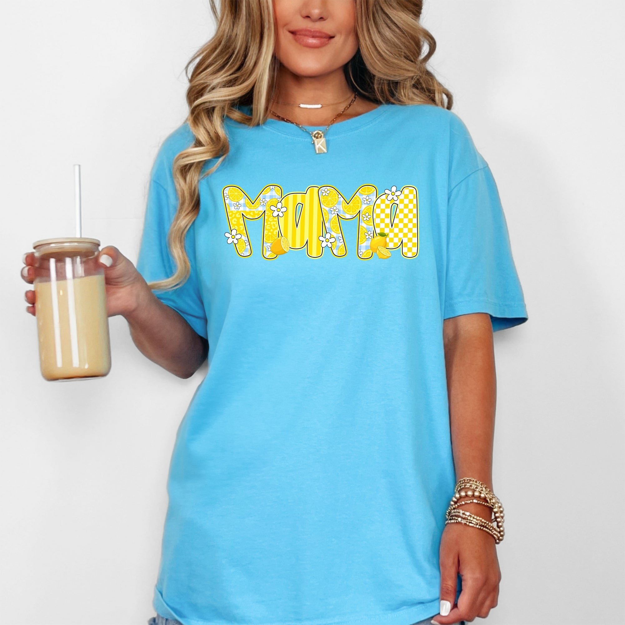 Mama Yellow Checkered Flowers Retro Vintage Floral Pattern Modern Nostalgia Comfort Colors Tee