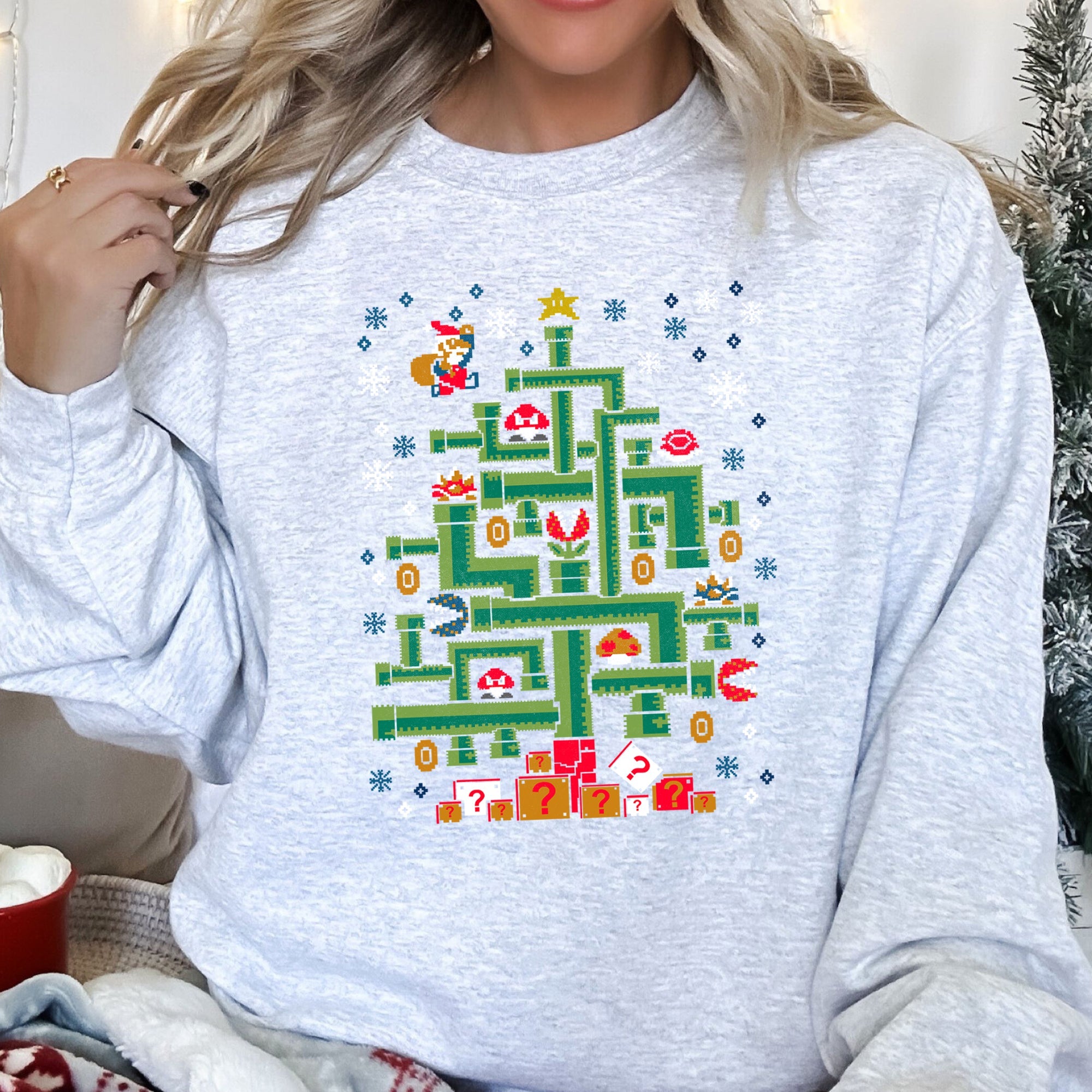 Mario Santa Retro Classic Video Game Christmas Pixel Art Eight Bit Holiday Sweatshirt