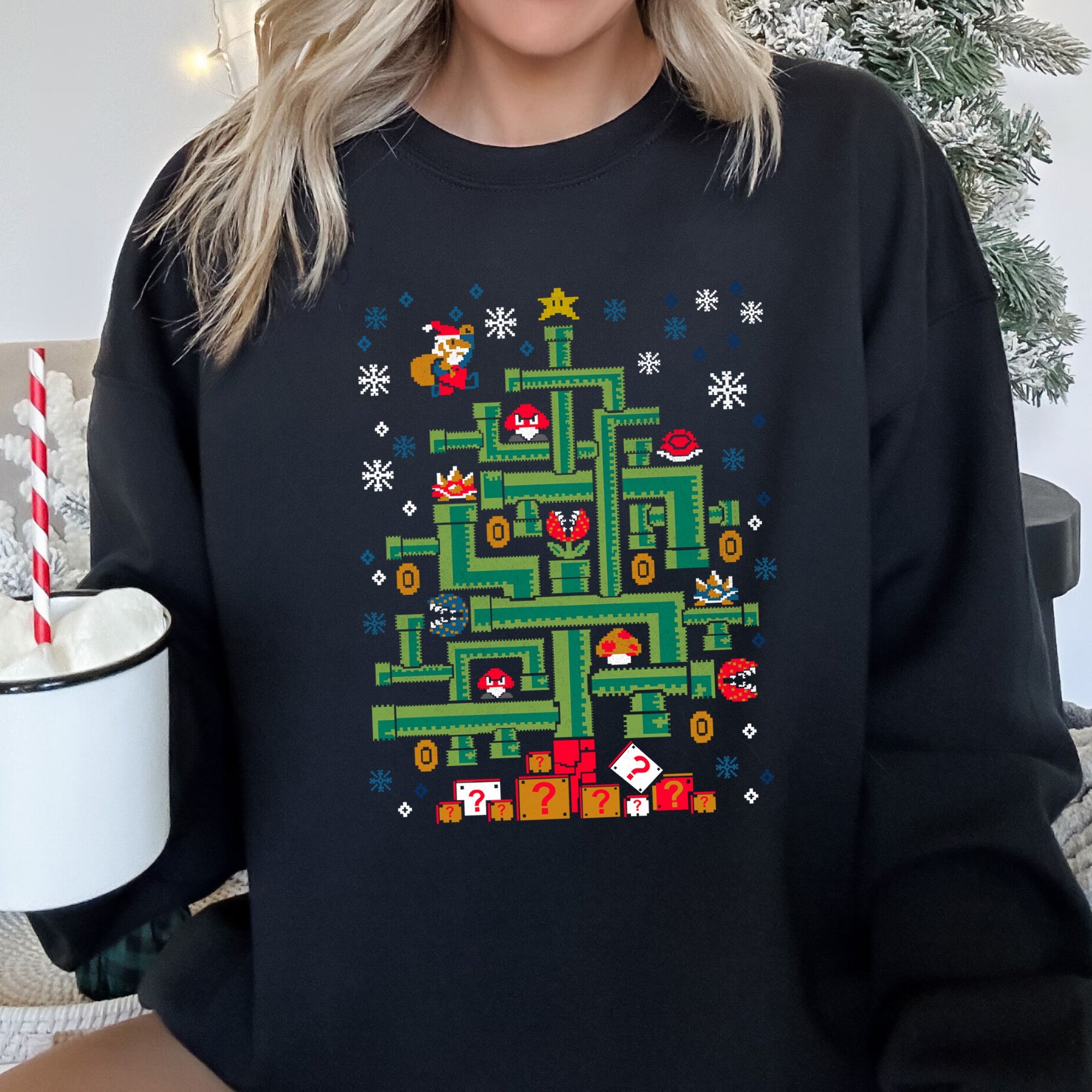 Mario Santa Retro Classic Video Game Christmas Pixel Art Eight Bit Holiday Sweatshirt