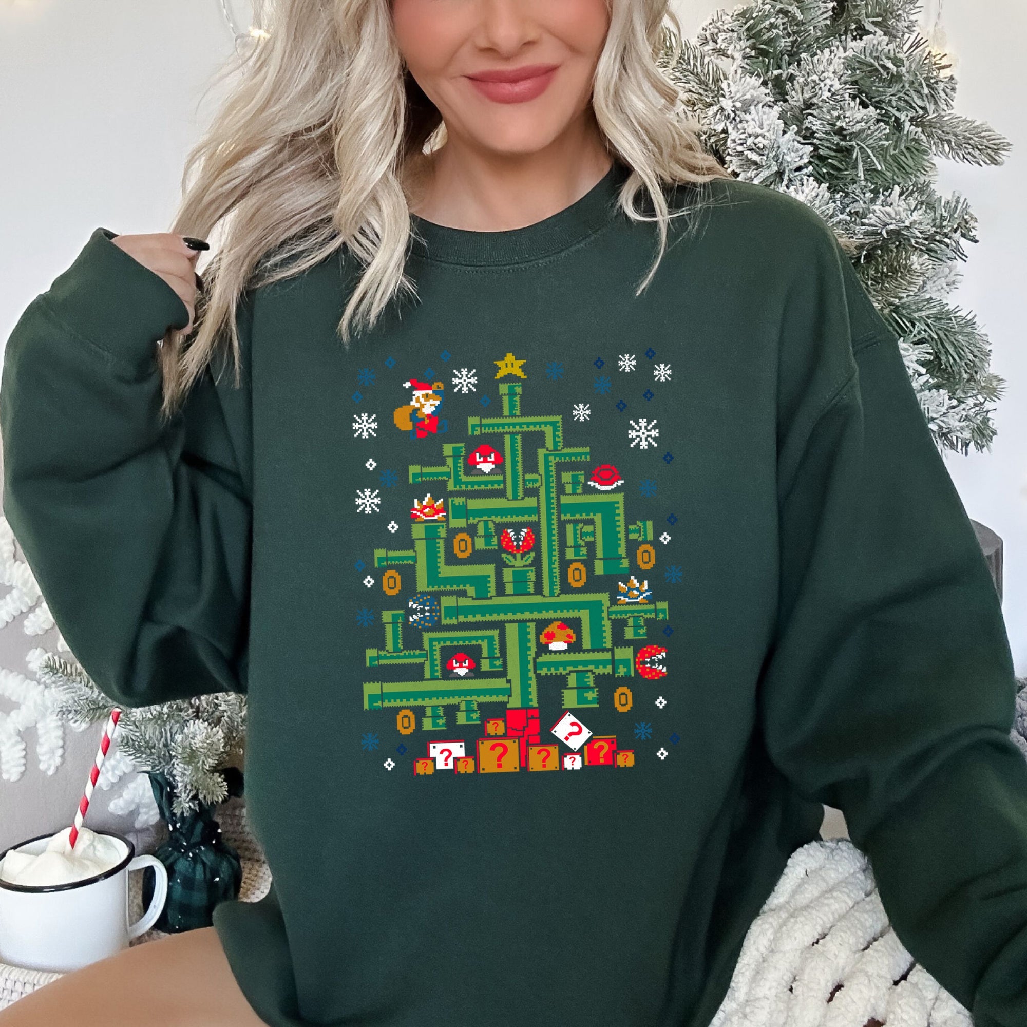 Mario Santa Retro Classic Video Game Christmas Pixel Art Eight Bit Holiday Sweatshirt