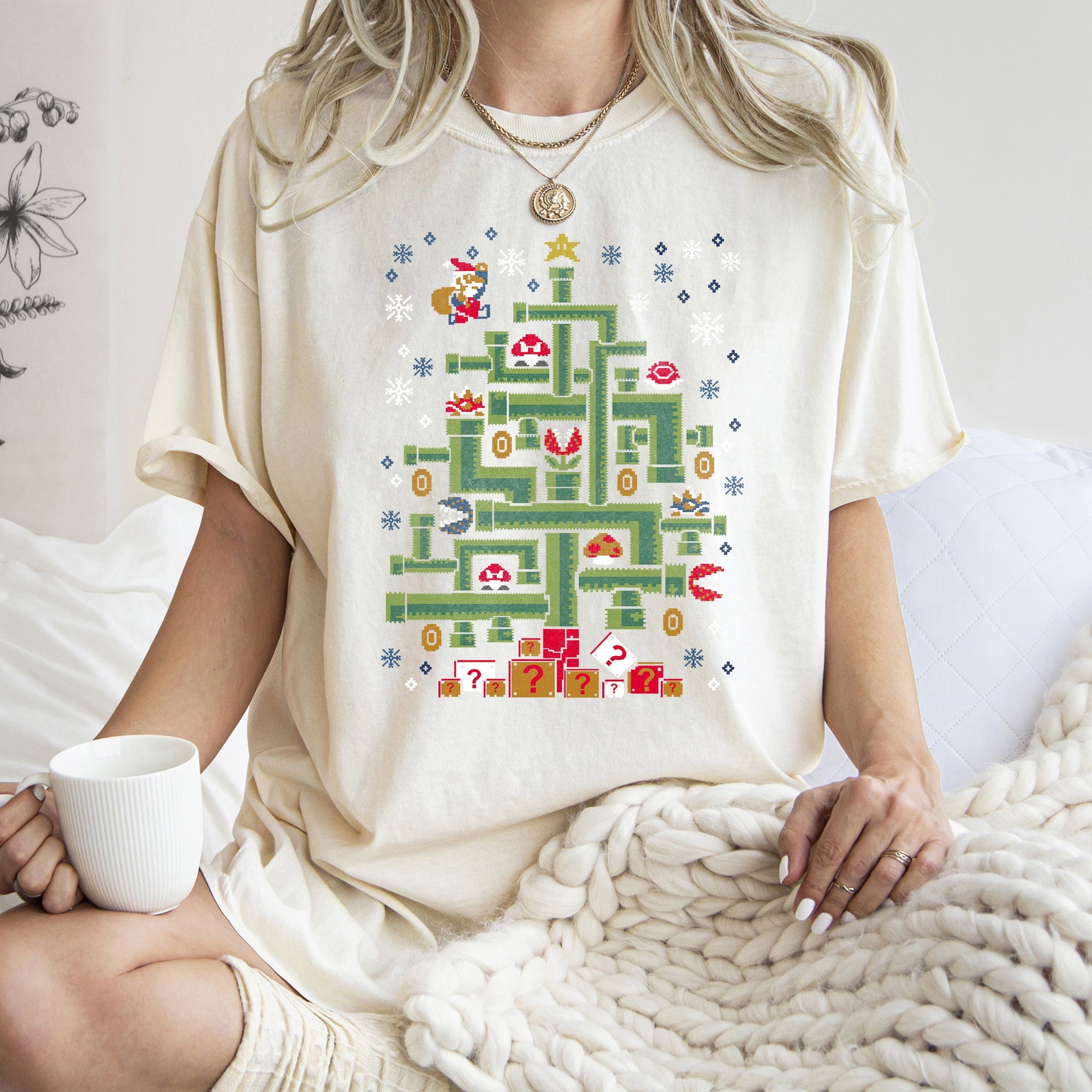 Mario Christmas Retro Classic Video Game Super Pixel Art Nostalgia Edition Comfort Colors Tee