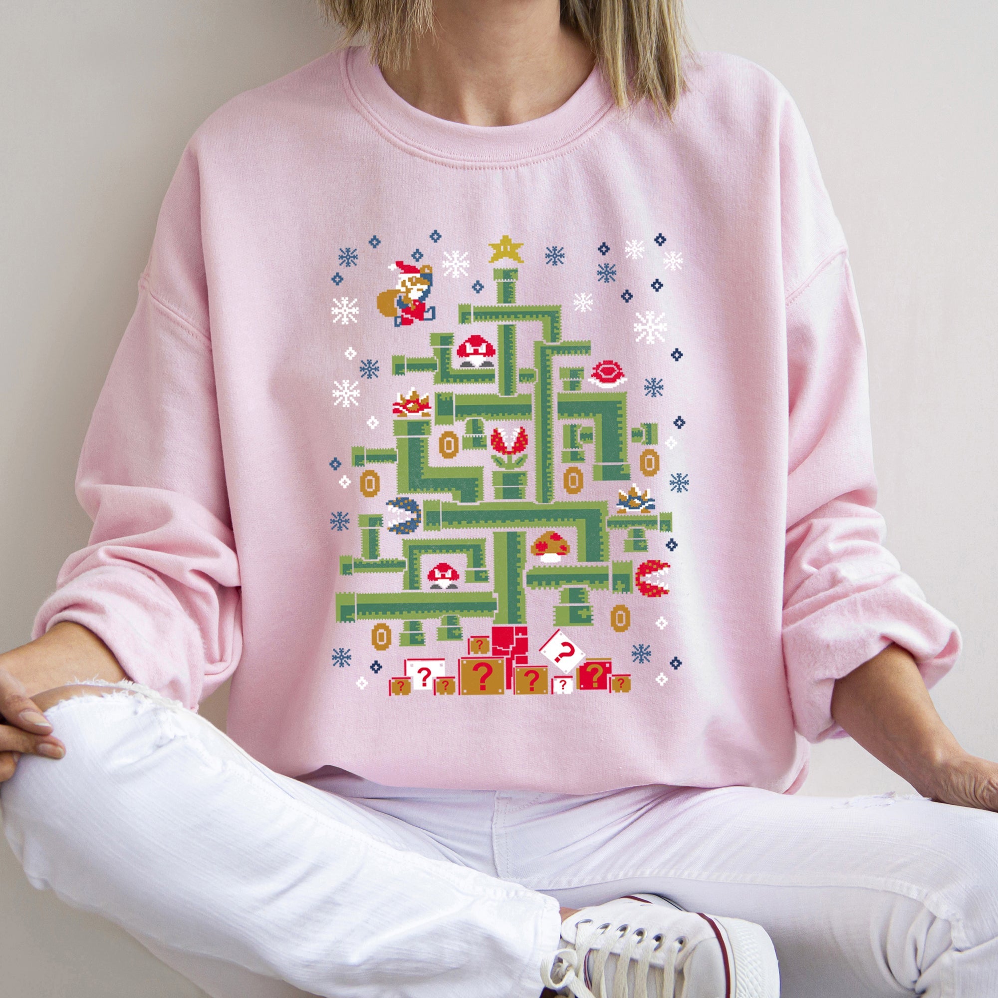 Mario Santa Retro Classic Video Game Christmas Pixel Art Eight Bit Holiday Sweatshirt