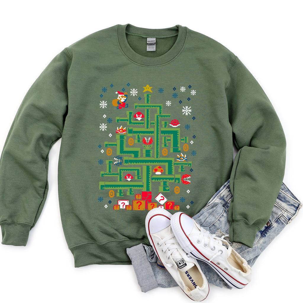 Mario Santa Retro Classic Video Game Christmas Pixel Art Eight Bit Holiday Sweatshirt