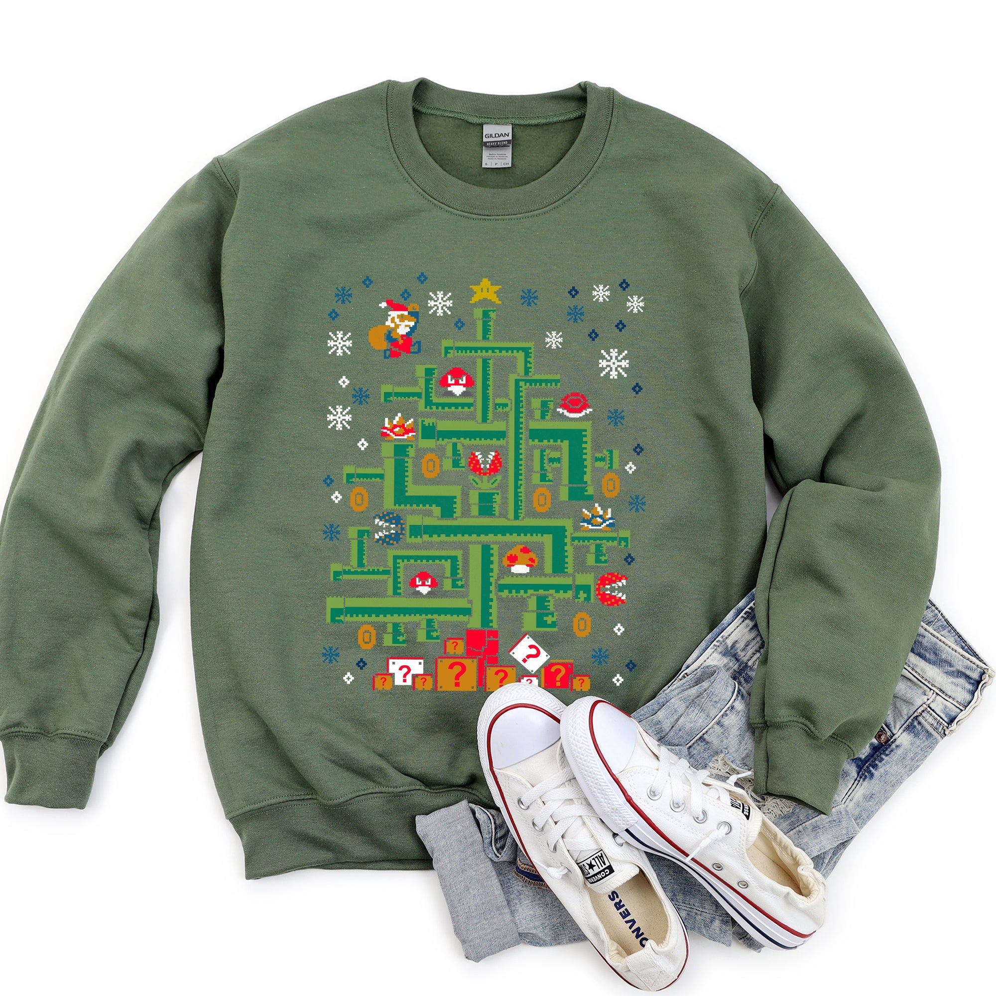 Mario Santa Retro Classic Video Game Christmas Pixel Art Eight Bit Holiday Sweatshirt