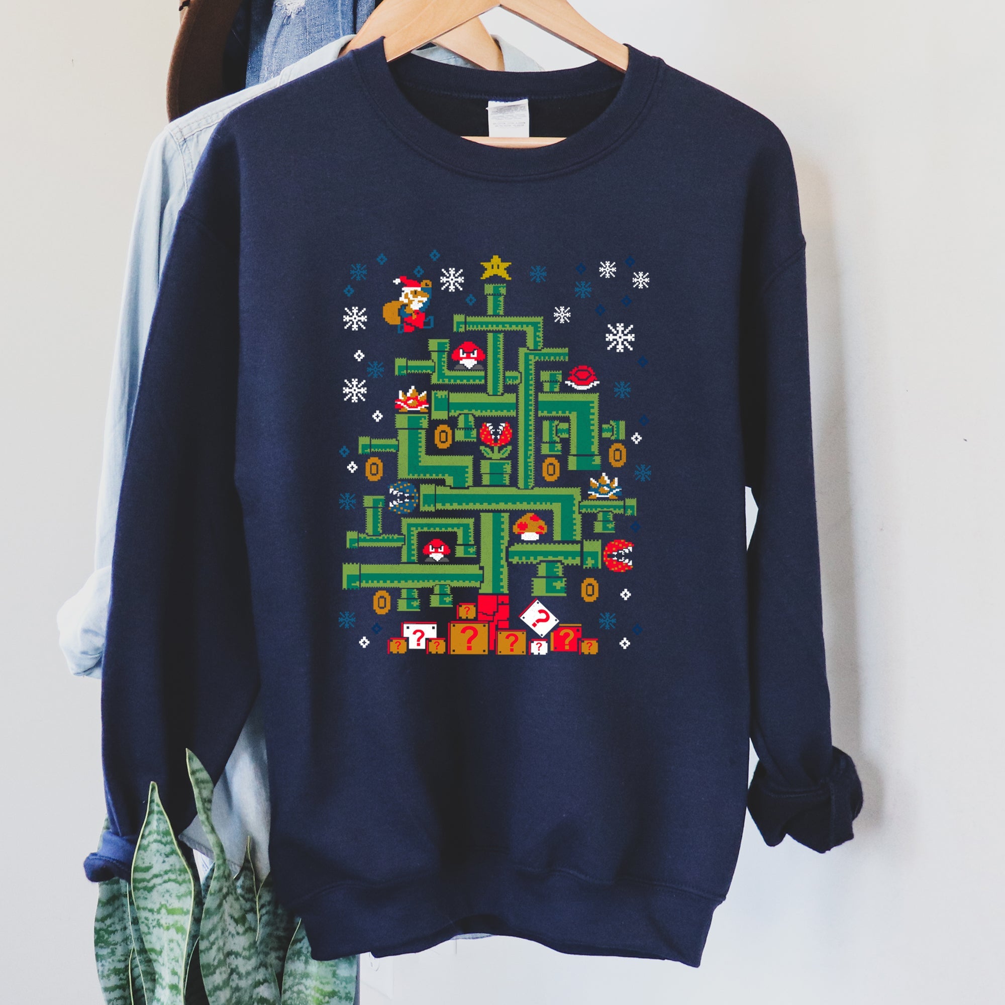 Mario Santa Retro Classic Video Game Christmas Pixel Art Eight Bit Holiday Sweatshirt