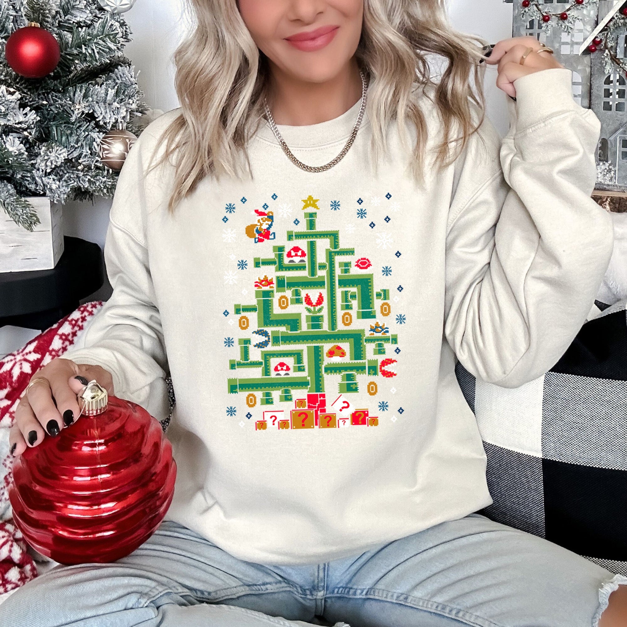 Mario Santa Retro Classic Video Game Christmas Pixel Art Eight Bit Holiday Sweatshirt