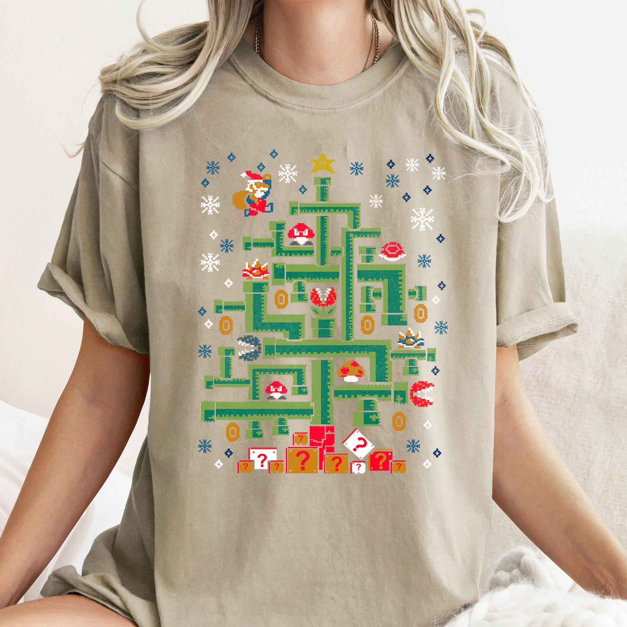 Mario Christmas Retro Classic Video Game Super Pixel Art Nostalgia Edition Comfort Colors Tee