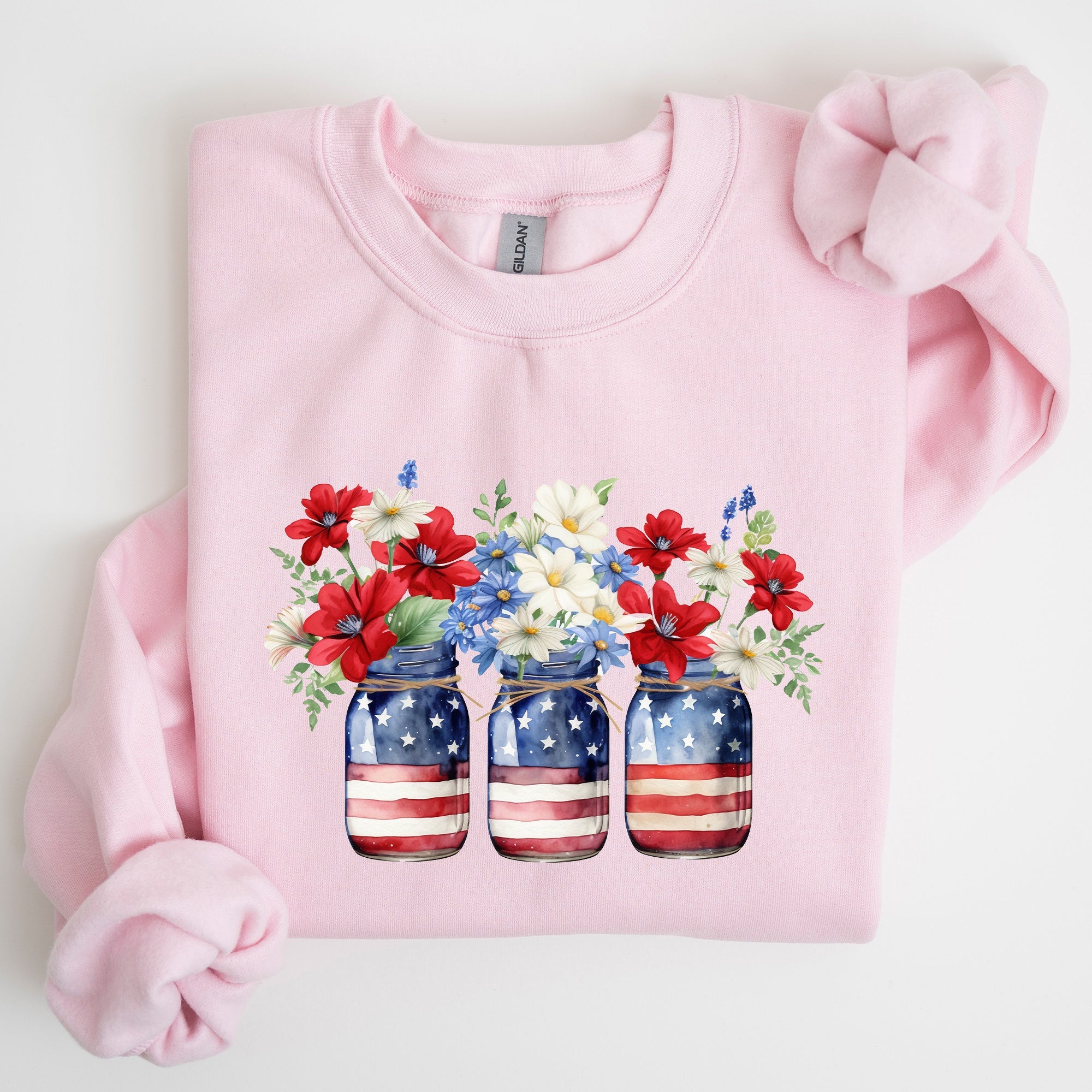 Mason Jars With Flowers Patriotic 4th Of July Celebration Edition Sweatshirt