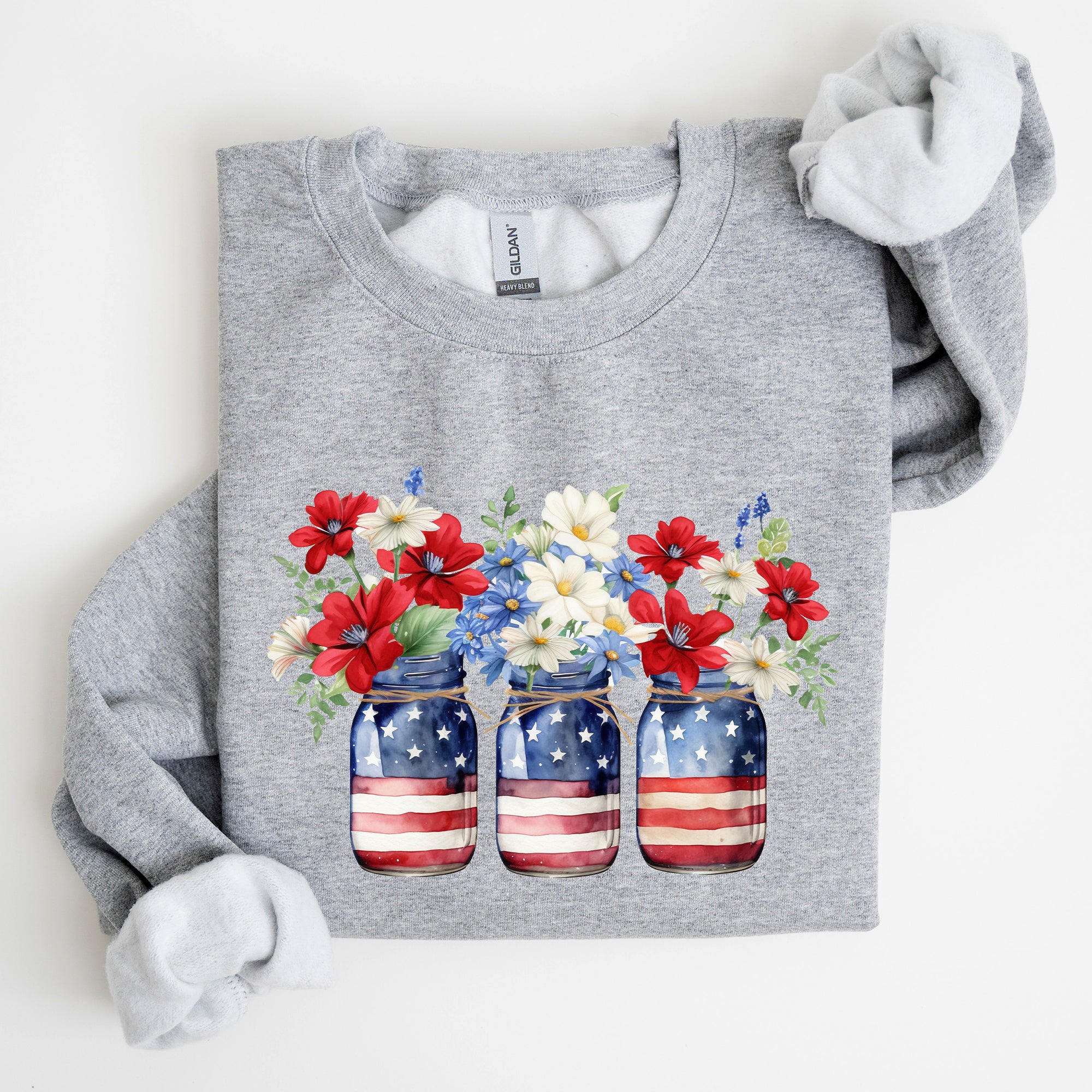 Mason Jars With Flowers Patriotic 4th Of July Celebration Edition Sweatshirt
