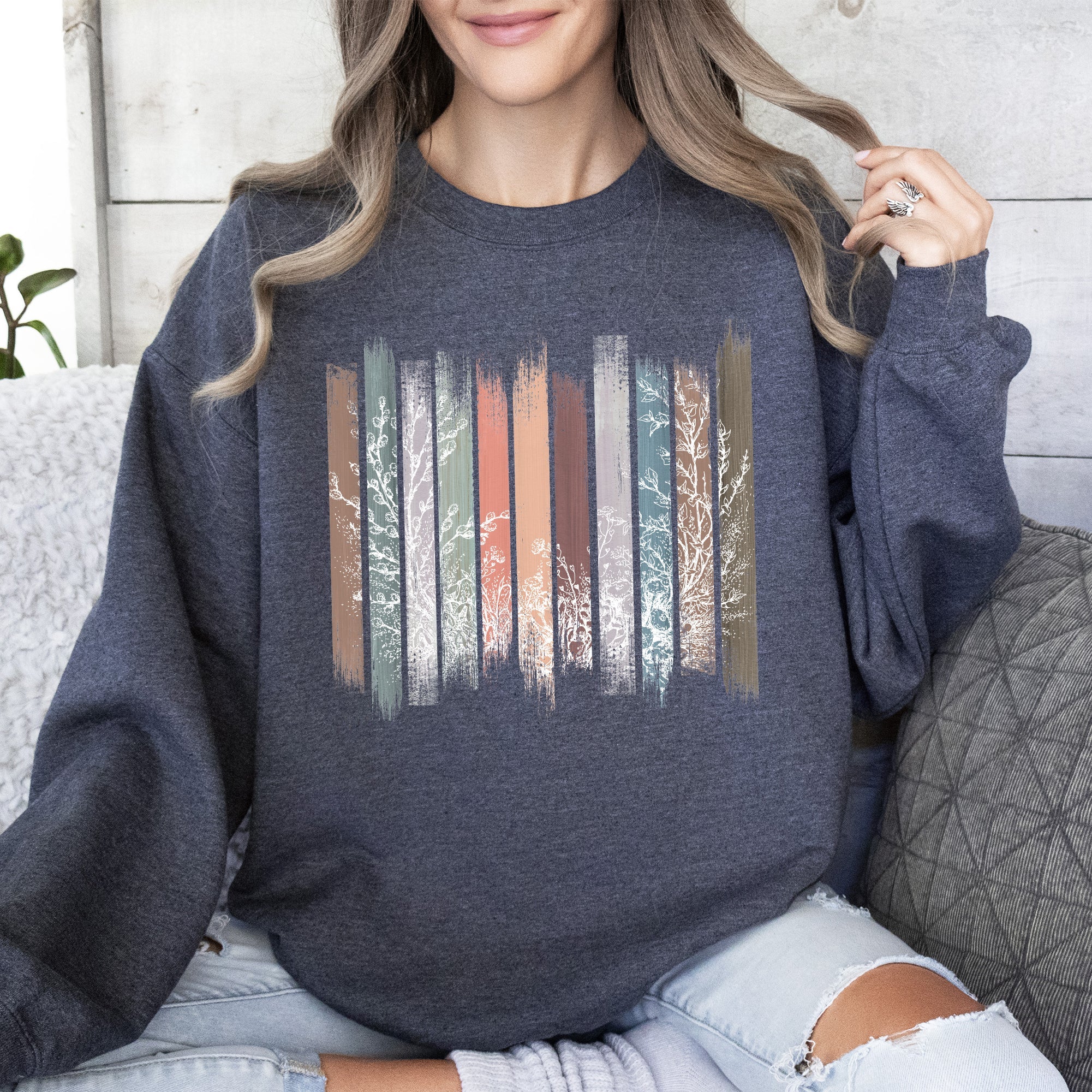 Meadow Vines And Flowers In Nature Botanical Stripes Garden Meadow Bloom Pastoral Scene Sweatshirt