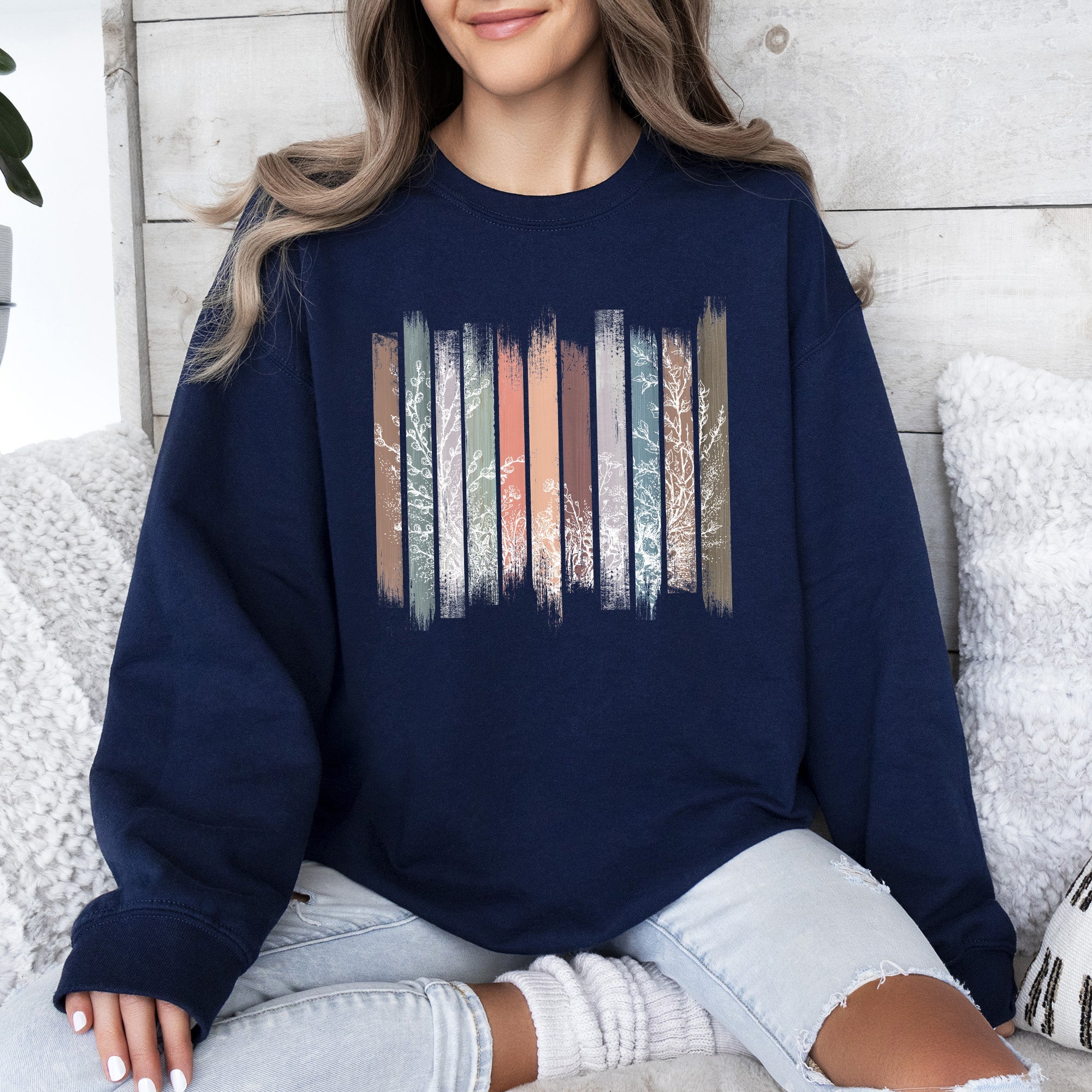 Meadow Vines And Flowers In Nature Botanical Stripes Garden Meadow Bloom Pastoral Scene Sweatshirt