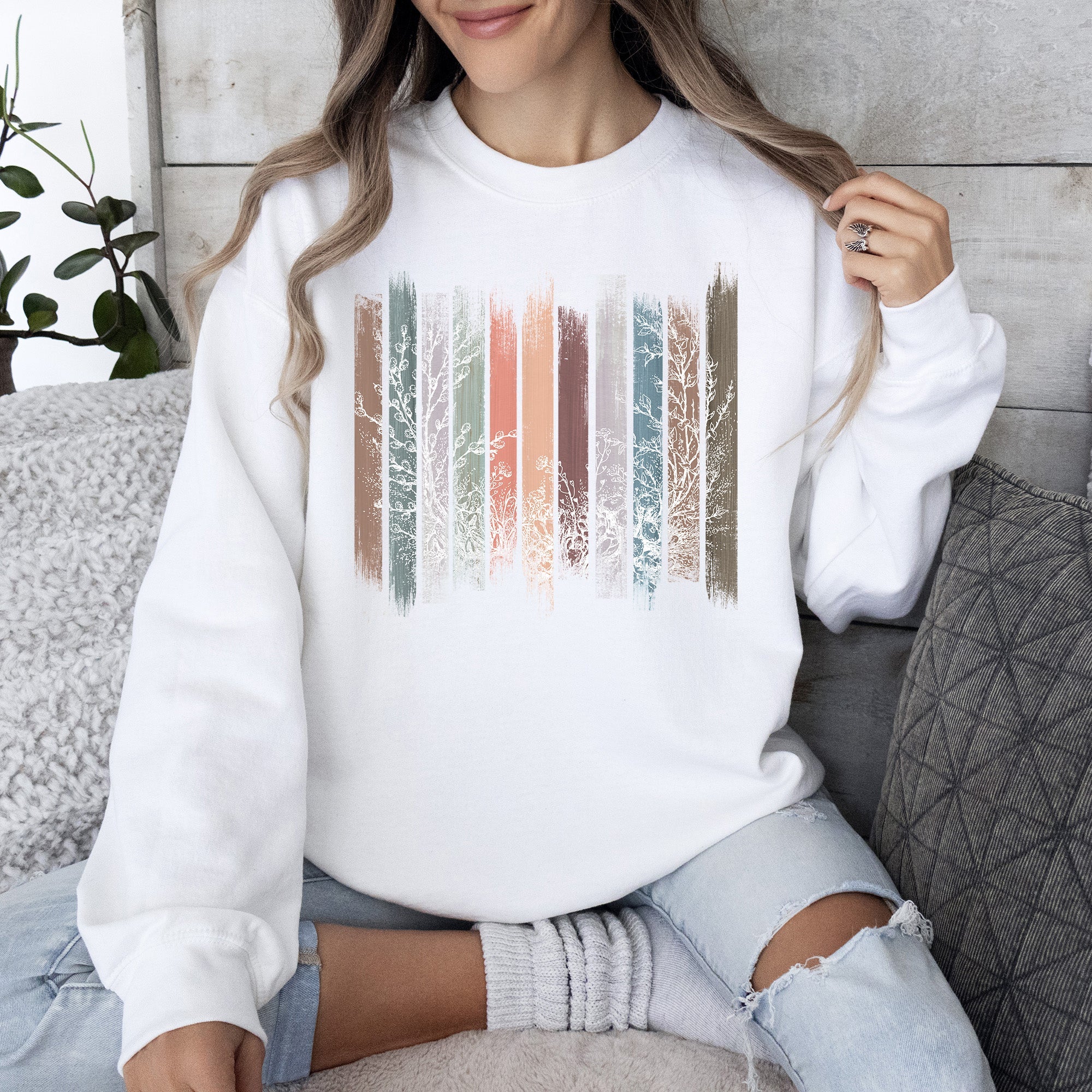 Meadow Vines And Flowers In Nature Botanical Stripes Garden Meadow Bloom Pastoral Scene Sweatshirt