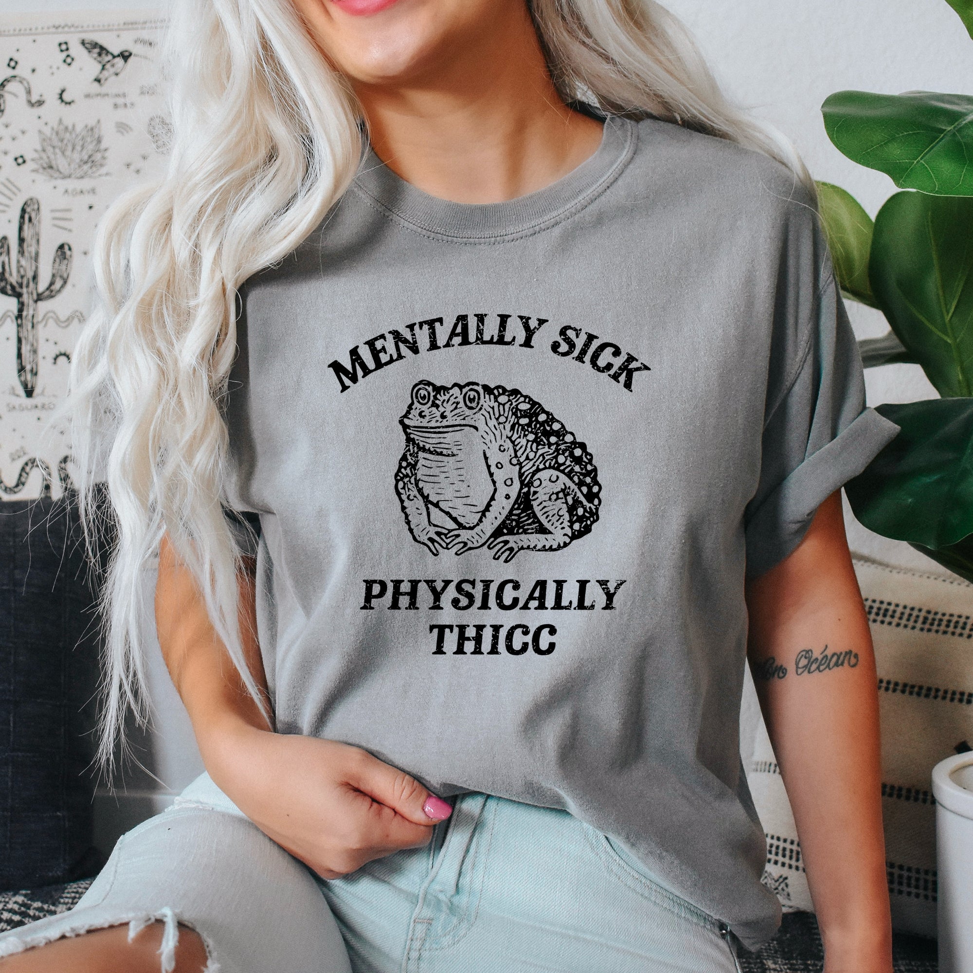 Mentally Sick Physically Thicc Frog and Toad Meme Comic Style Vintage Comfort Colors Tee