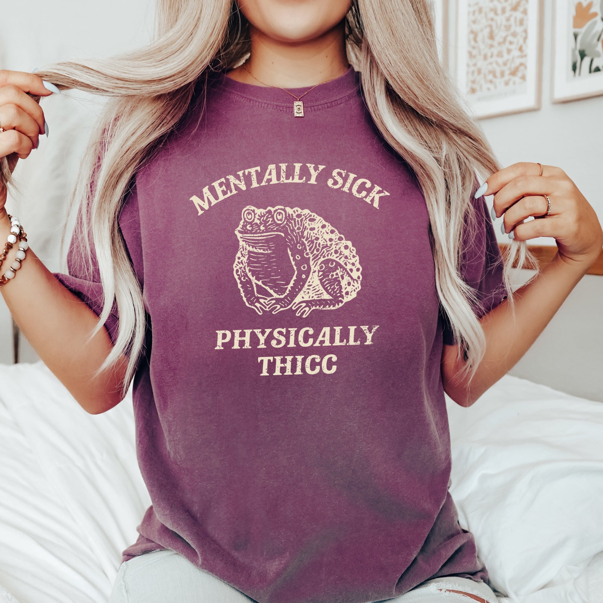 Mentally Sick Physically Thicc Frog and Toad Meme Comic Style Vintage Comfort Colors Tee