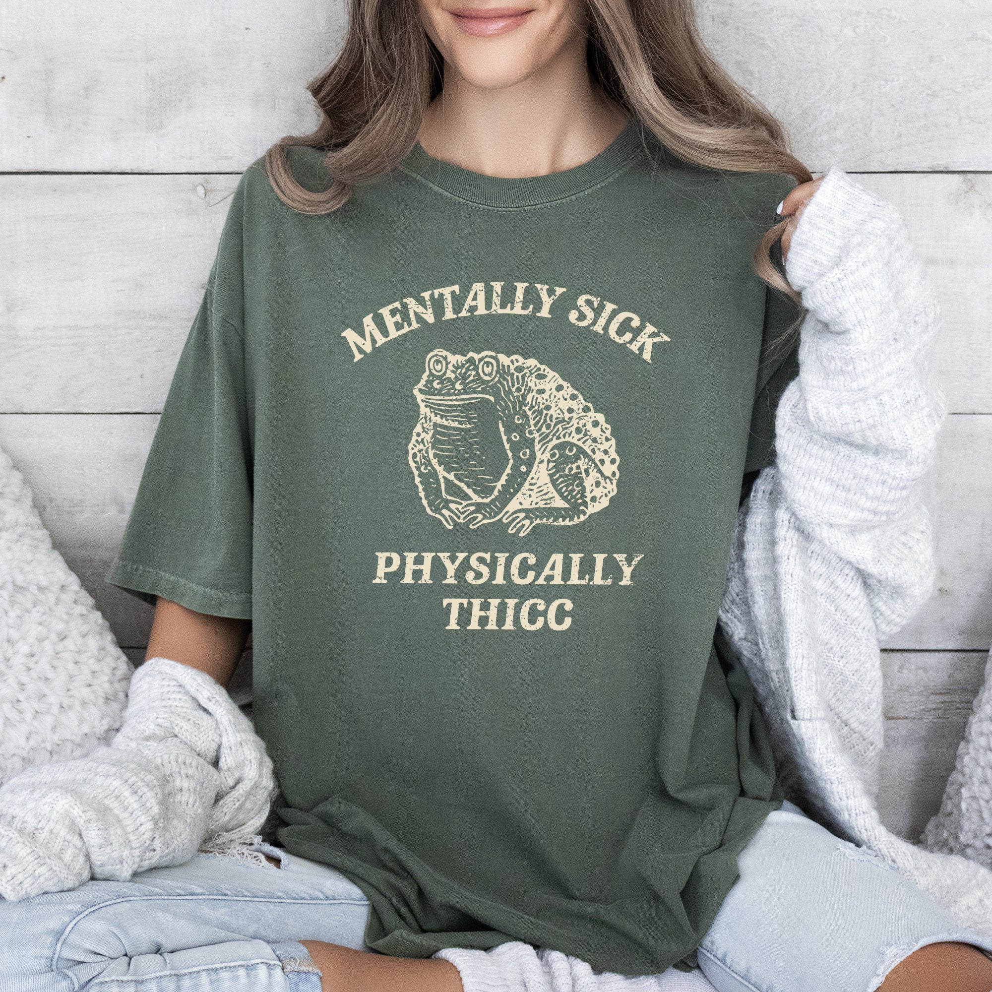 Mentally Sick Physically Thicc Frog and Toad Meme Comic Style Vintage Comfort Colors Tee
