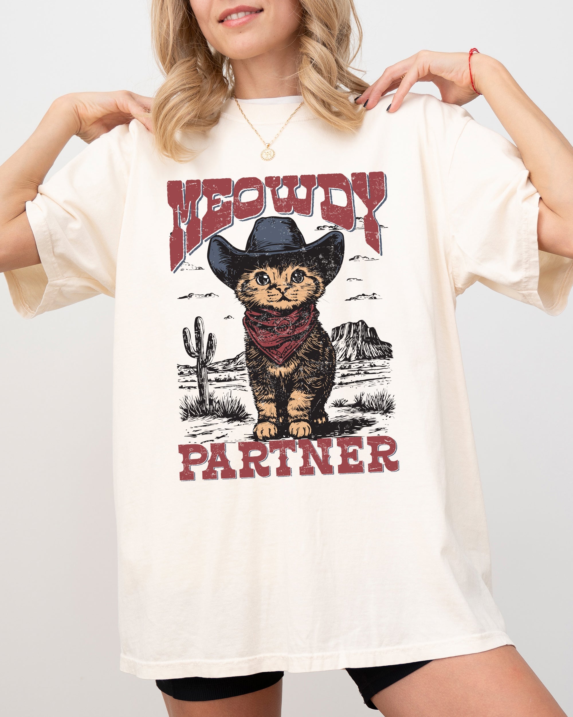 Meowdy Partner Cowboy Cat Cowgirl Howdy Yee Haw Western Country Comfort Colors Tee